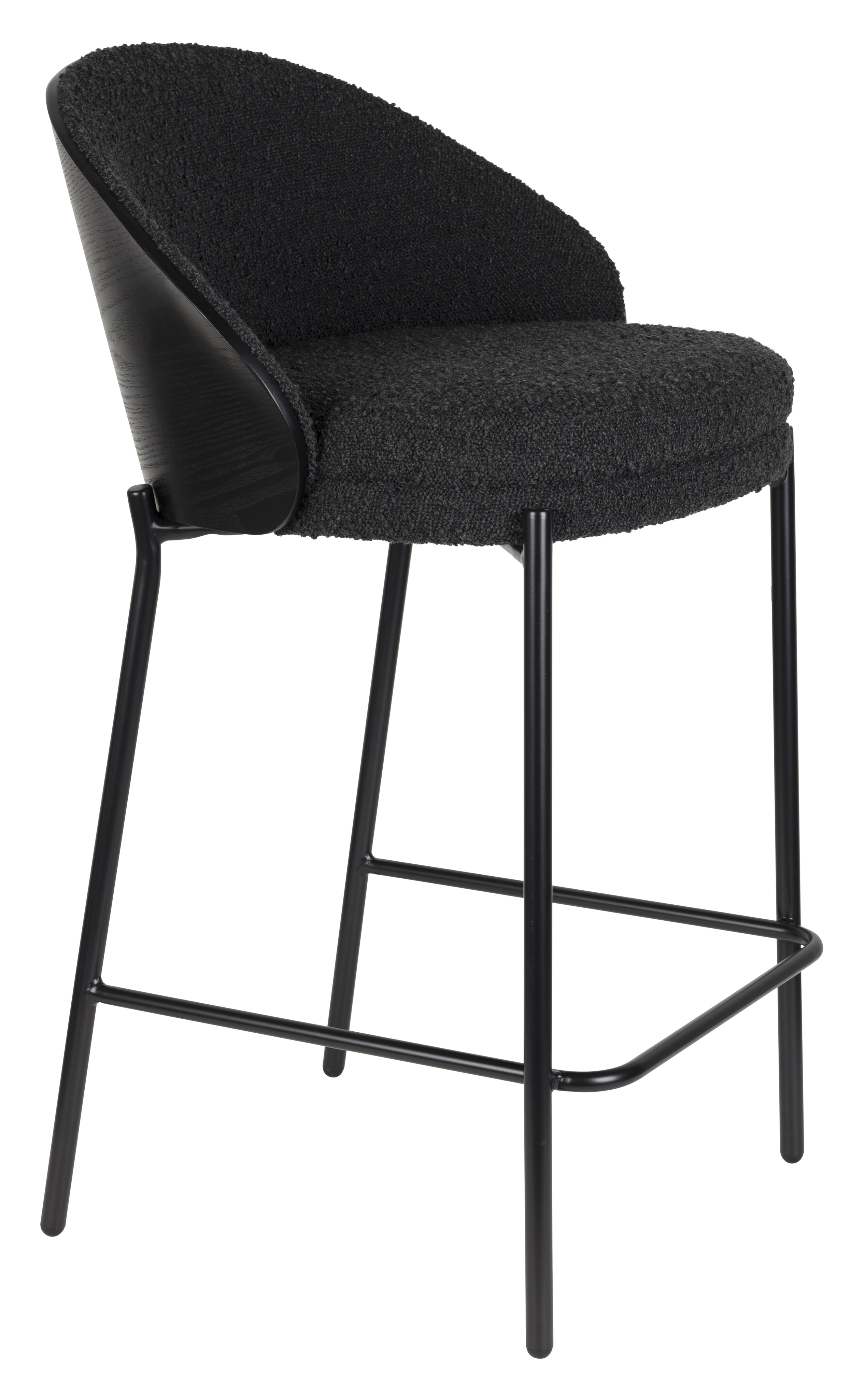 Dutchbone Barkruk Rodin Essenhout en Bouclé - Zwart (zithoogte 65cm)