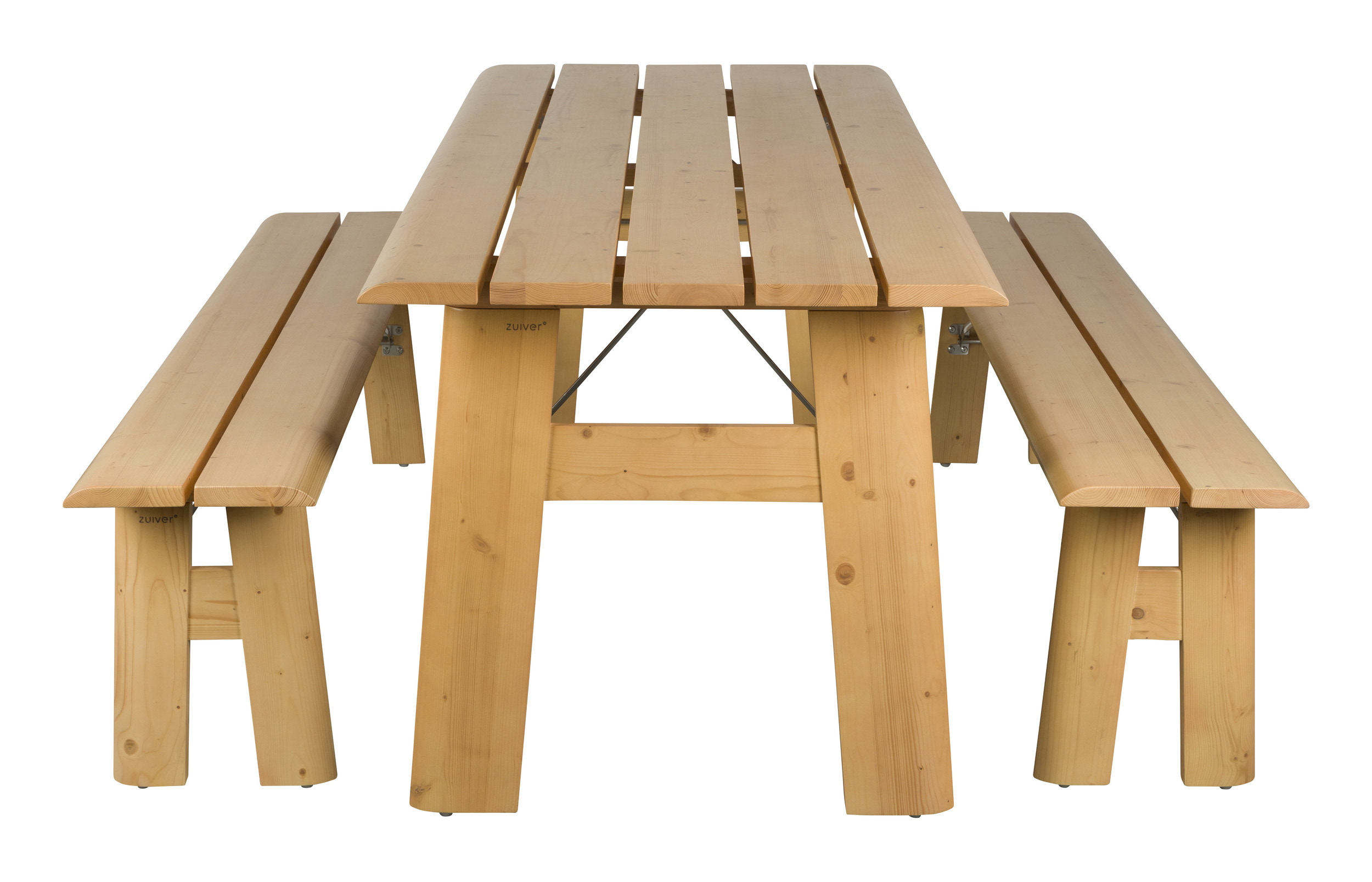 Zuiver Inklapbare Picknickset 'Avenue' Met tuintafel en 2 tuinbanken, kleur Naturel