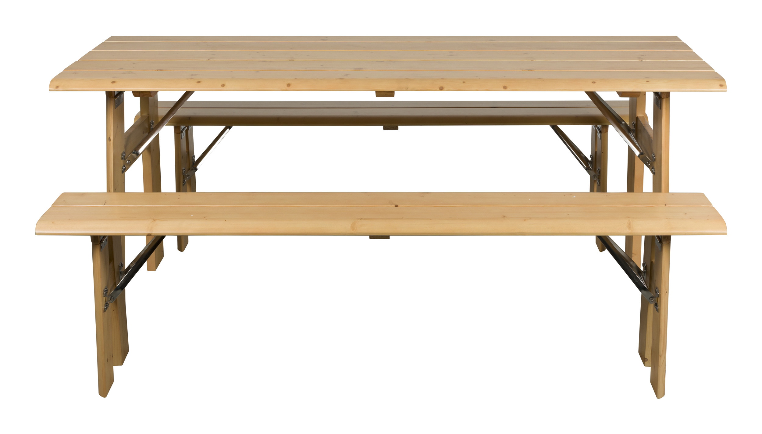 Zuiver Inklapbare Picknickset 'Avenue' Met tuintafel en 2 tuinbanken, kleur Naturel