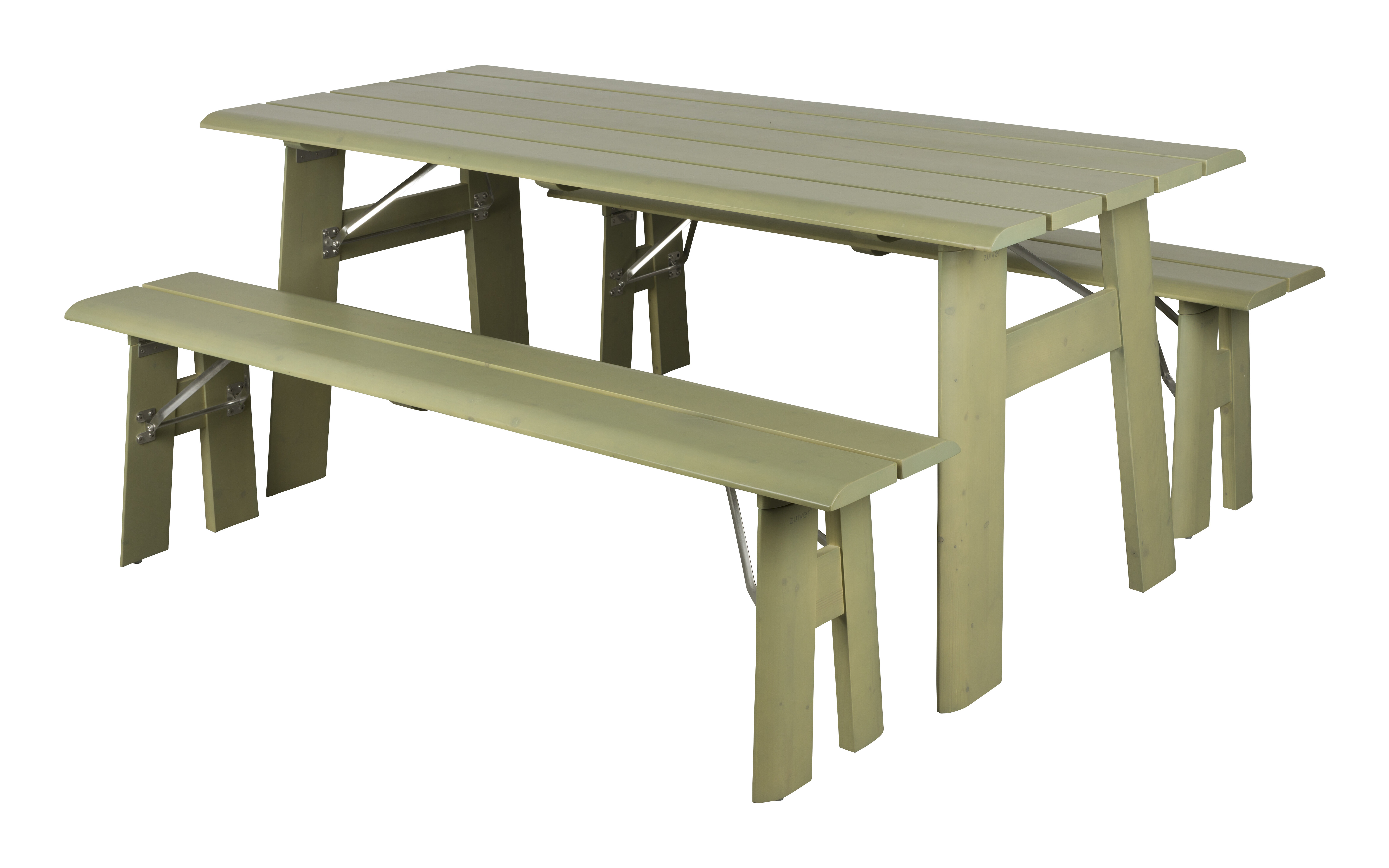 Zuiver Inklapbare Picknickset 'Avenue' Met tuintafel en 2 tuinbanken, kleur Desert Sage