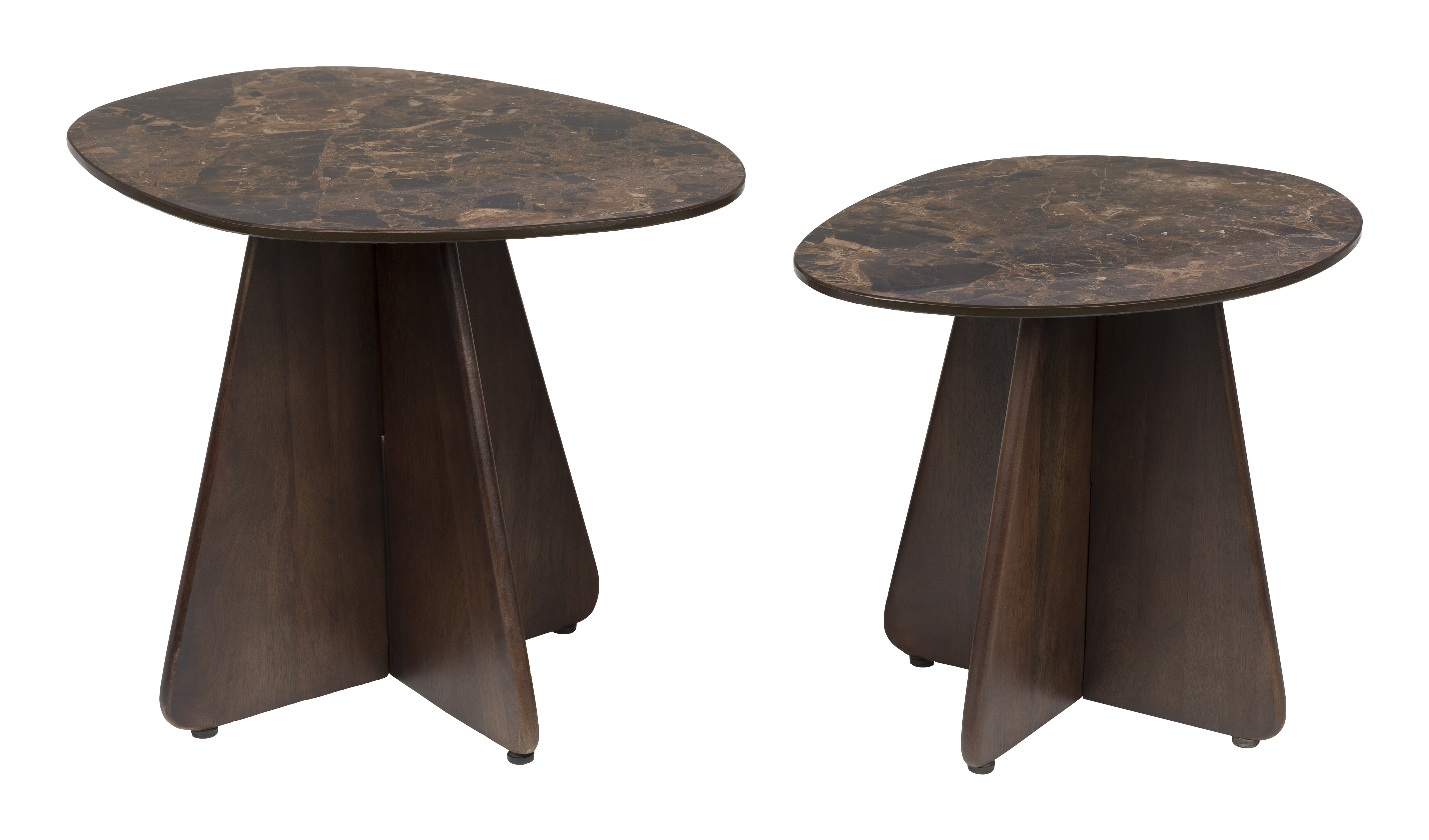 ZILT Organische Bijzettafel 'Rissa' Marmer en mangohout, Set van 2 stuks