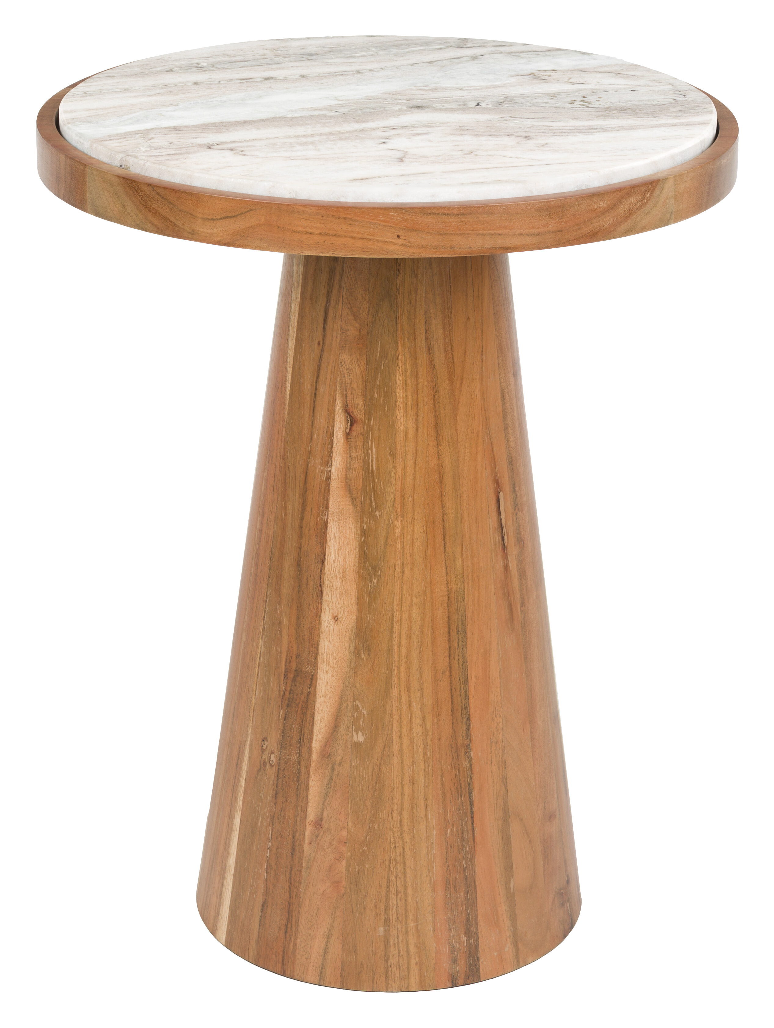 ZILT Ronde Bijzettafel 'Dejuan' Marmer en acaciahout, 40cm