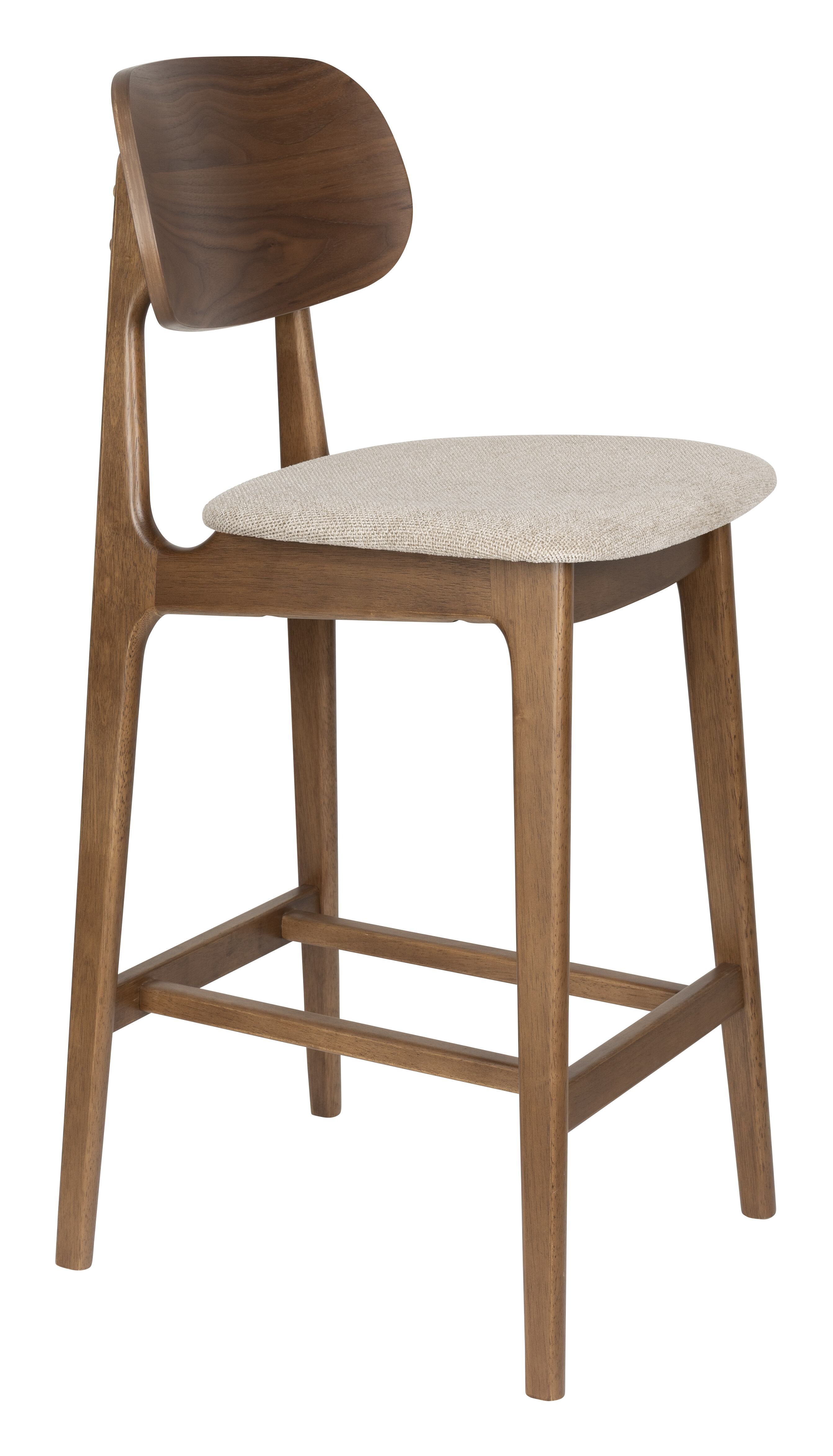 Dutchbone Barstoel Marais Geweven stof en hout - Beige/Hout (zithoogte 68cm)