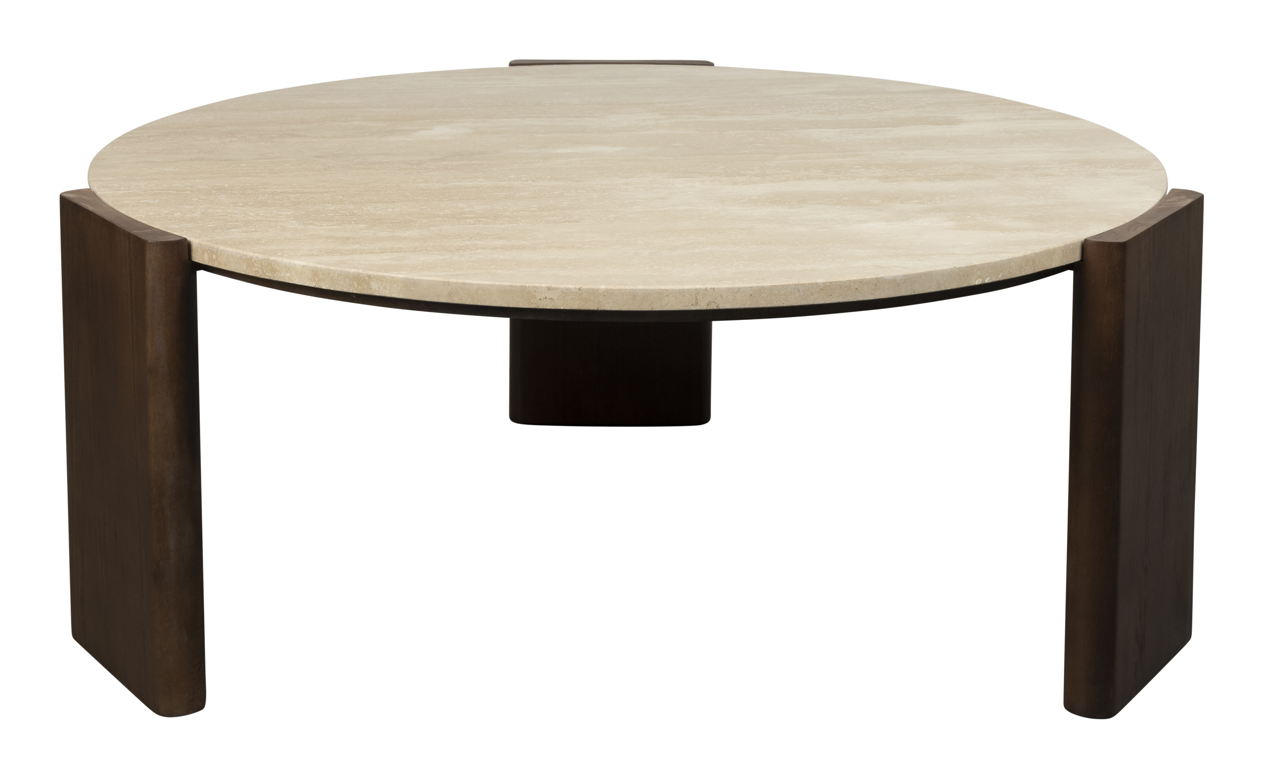 Dutchbone Ronde Salontafel Valcour Travertin en hout, 90cm - Bruin