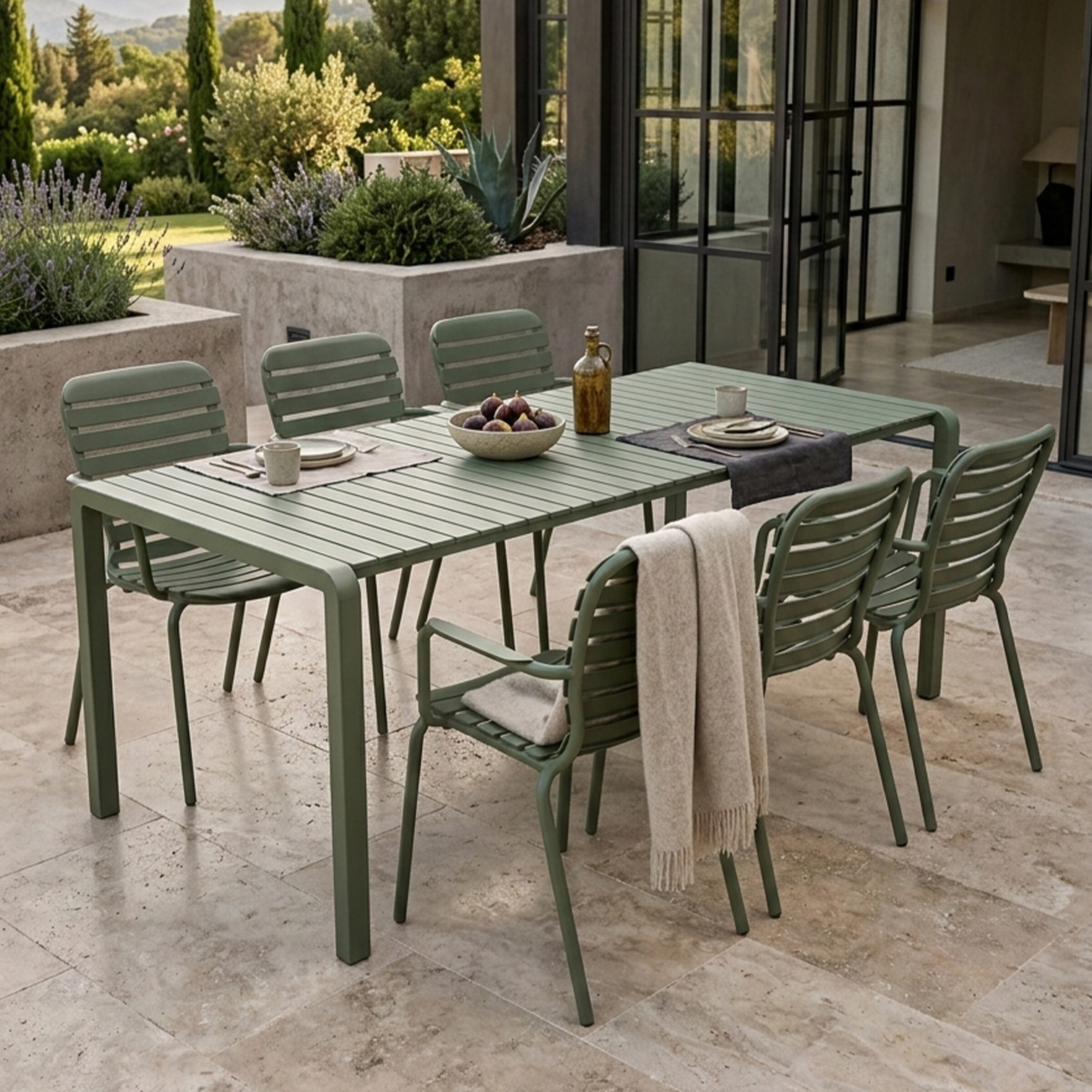 Zuiver Tuinset 'Vondel' Met tuintafel en 6 stoelen met armleuning, 214 x 97cm