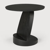 Ethnicraft Ronde Bijzettafel 'Oblic' Gevernist Teakhout, 52cm, kleur Zwart
