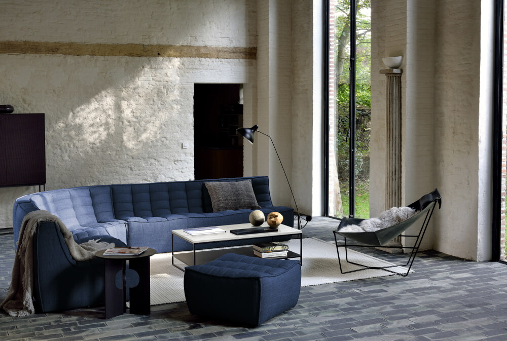Ethnicraft Modulaire Bank 'N701' 90° Rond Hoekelement, kleur Blauw