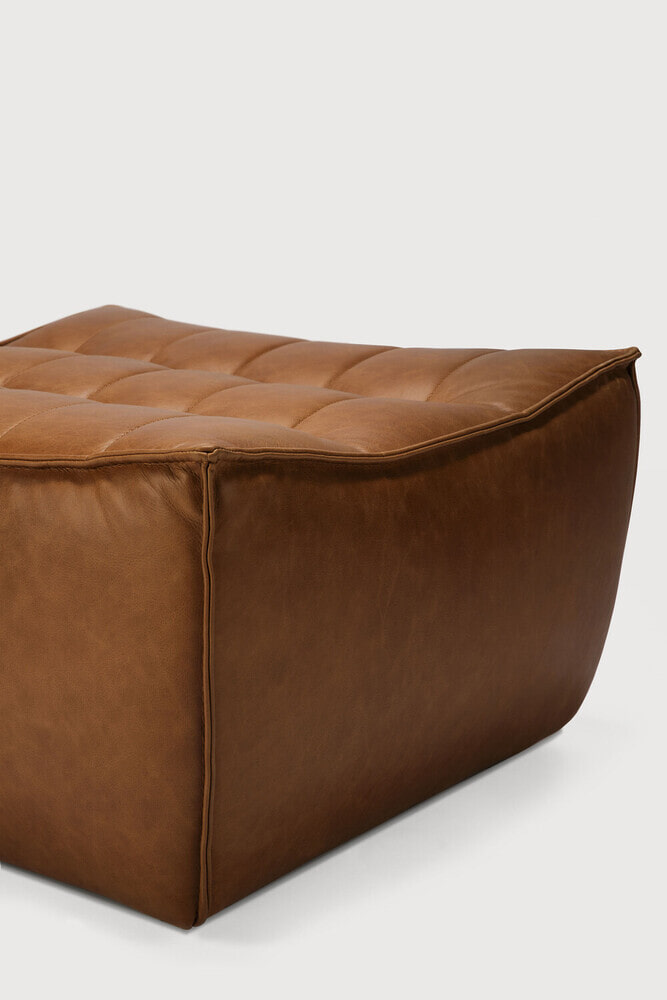 Ethnicraft Hocker 'N701' Leder, 70 x 70cm, kleur Old Saddle