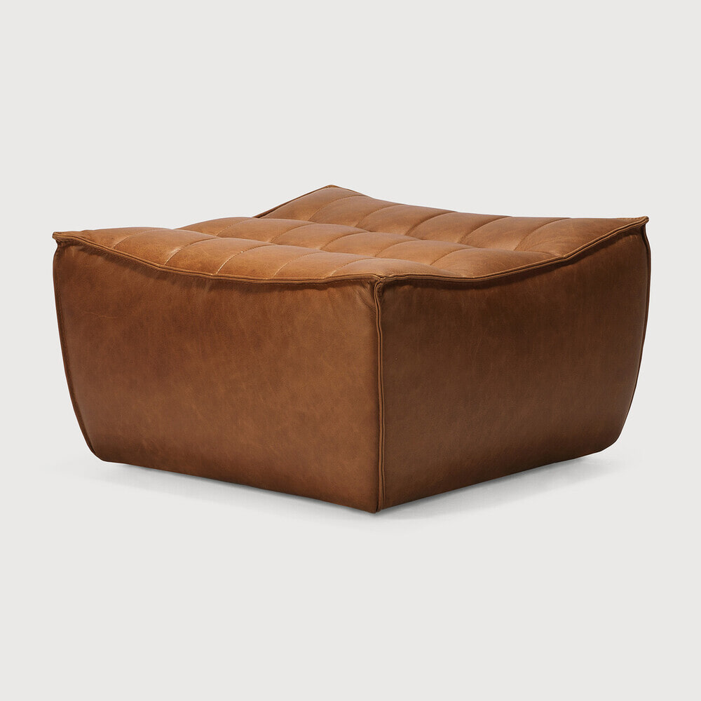 Ethnicraft Hocker 'N701' Leder, 70 x 70cm, kleur Old Saddle