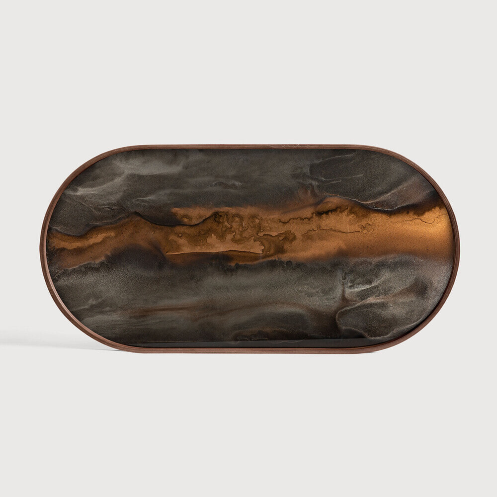Ethnicraft Ovaal Dienblad 'Linear Flow' 71 x 36cm, kleur Brons