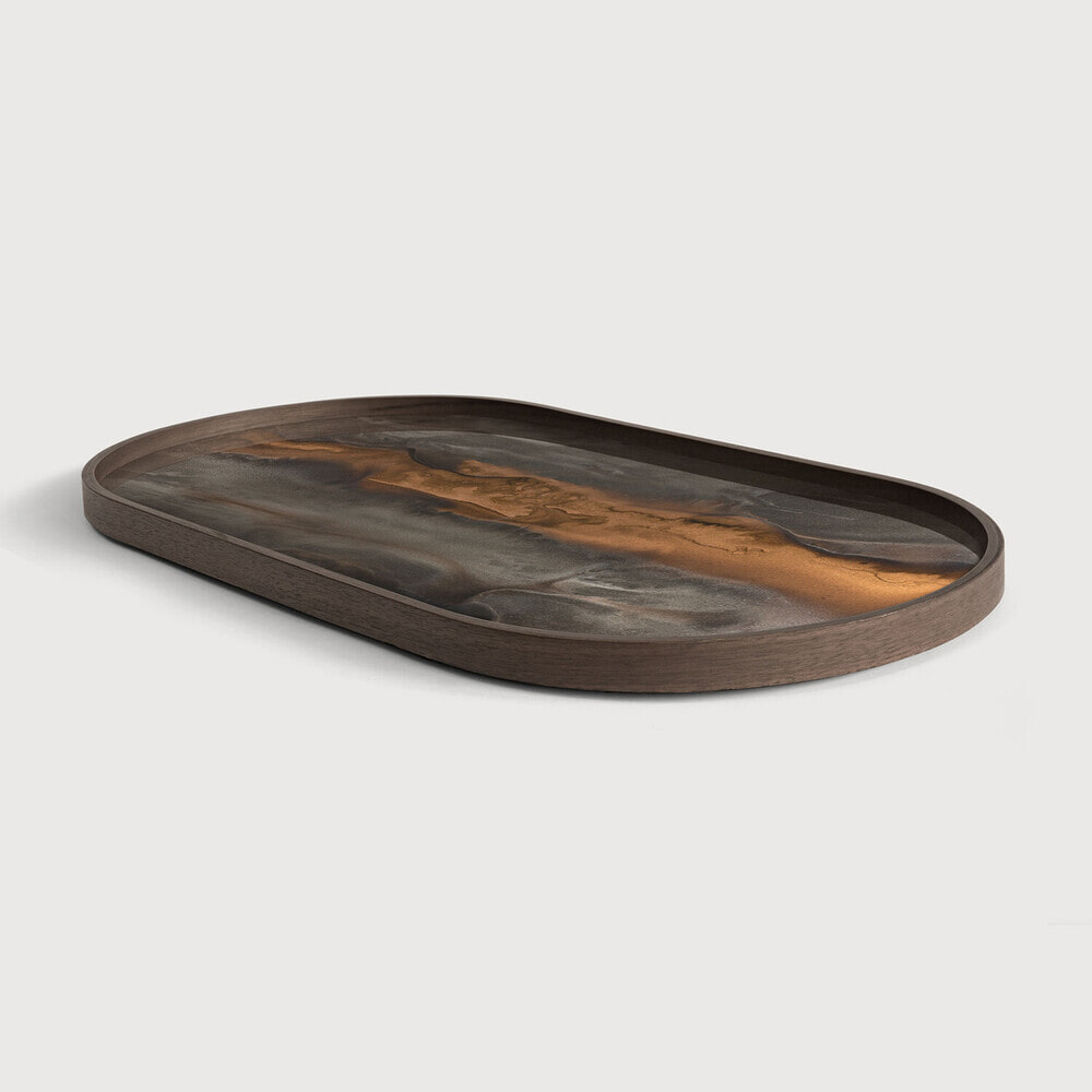 Ethnicraft Ovaal Dienblad 'Linear Flow' 71 x 36cm, kleur Brons