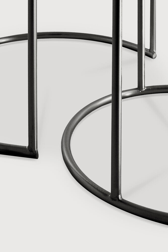 Ethnicraft Ronde Salontafel 'Nesting' Spiegelglas, Set van 2 stuks, kleur Charcoal