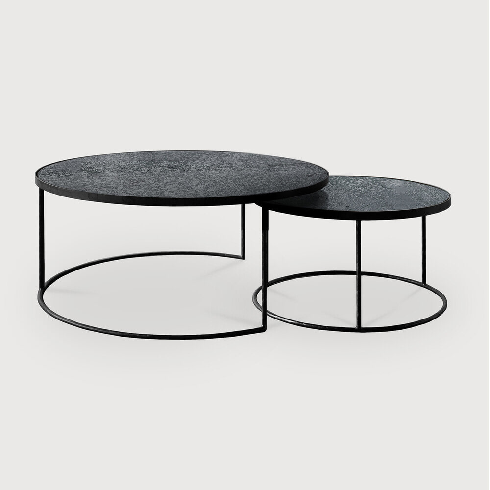 Ethnicraft Ronde Salontafel Nesting Spiegelglas, Set van 2 stuks - Charcoal