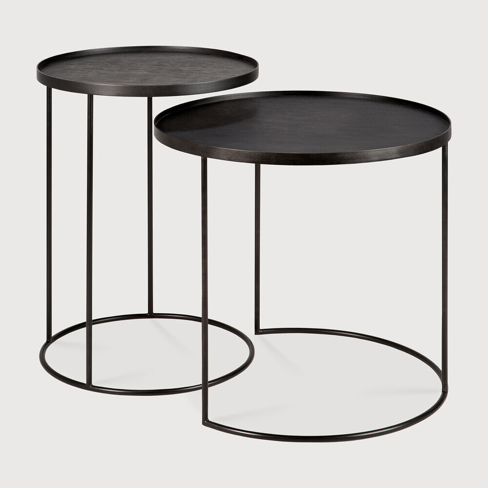 Ethnicraft Ronde Bijzettafel 'Tray' Gelakt Hout, Set van 2 stuks