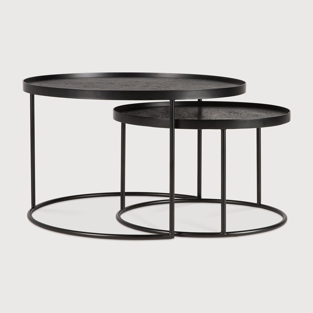 Ethnicraft Ronde Salontafel 'Tray' Gelakt Hout, Set van 2 stuks, Klein/groot