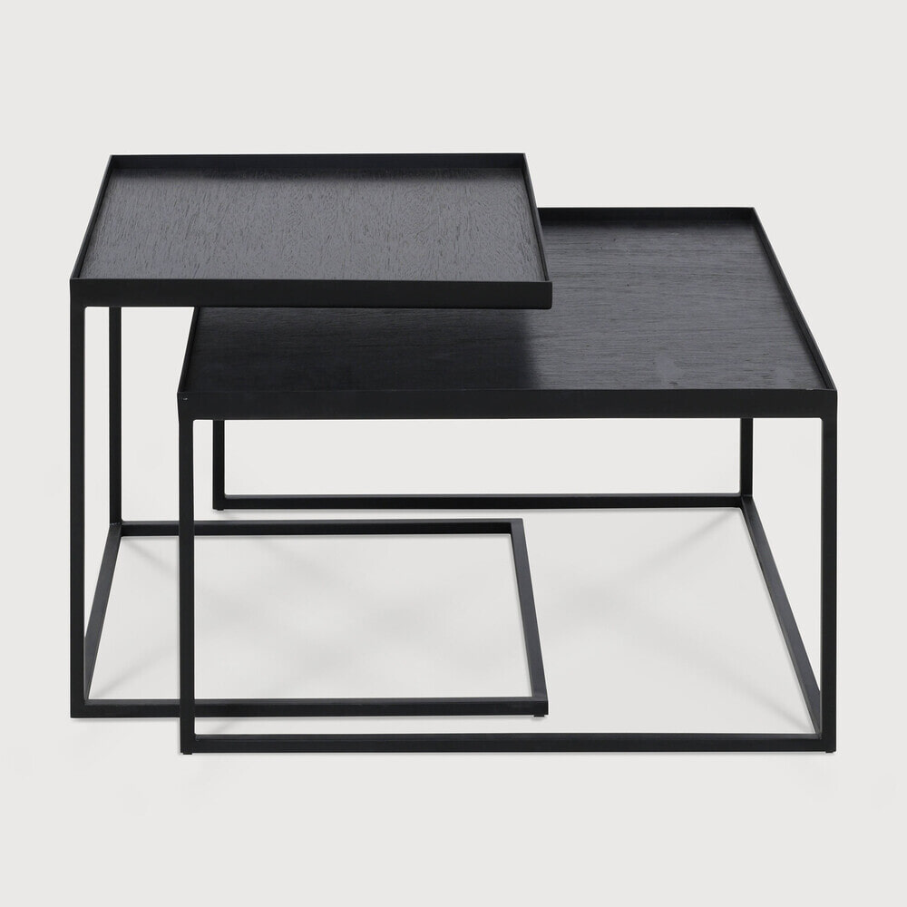 Ethnicraft Vierkante Salontafel 'Tray' Gelakt Hout, Set van 2 stuks