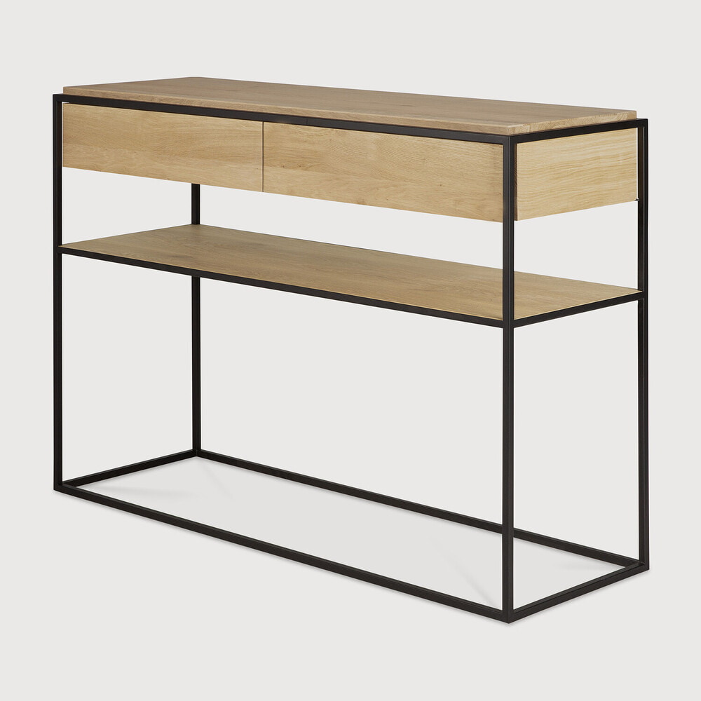 Ethnicraft Sidetable 'Monolit' Geolied Eikenhout, 122cm, kleur Naturel