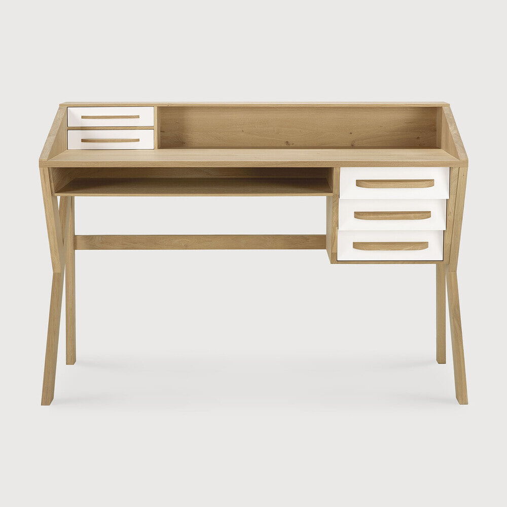 Ethnicraft Bureau Origami Geolied Eikenhout, 135 x 55cm - Naturel/Crème