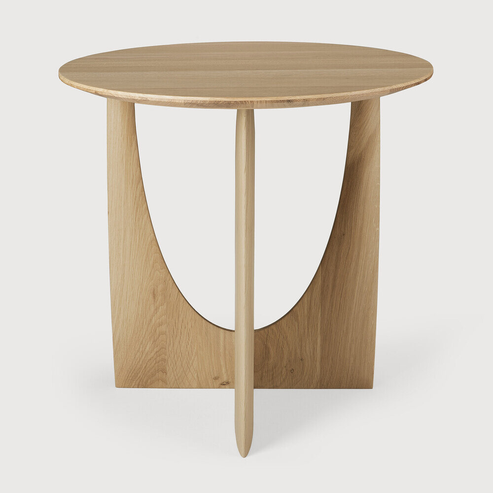 Ethnicraft Ronde Bijzettafel 'Geometric' Gevernist Eikenhout, 51cm, kleur Naturel