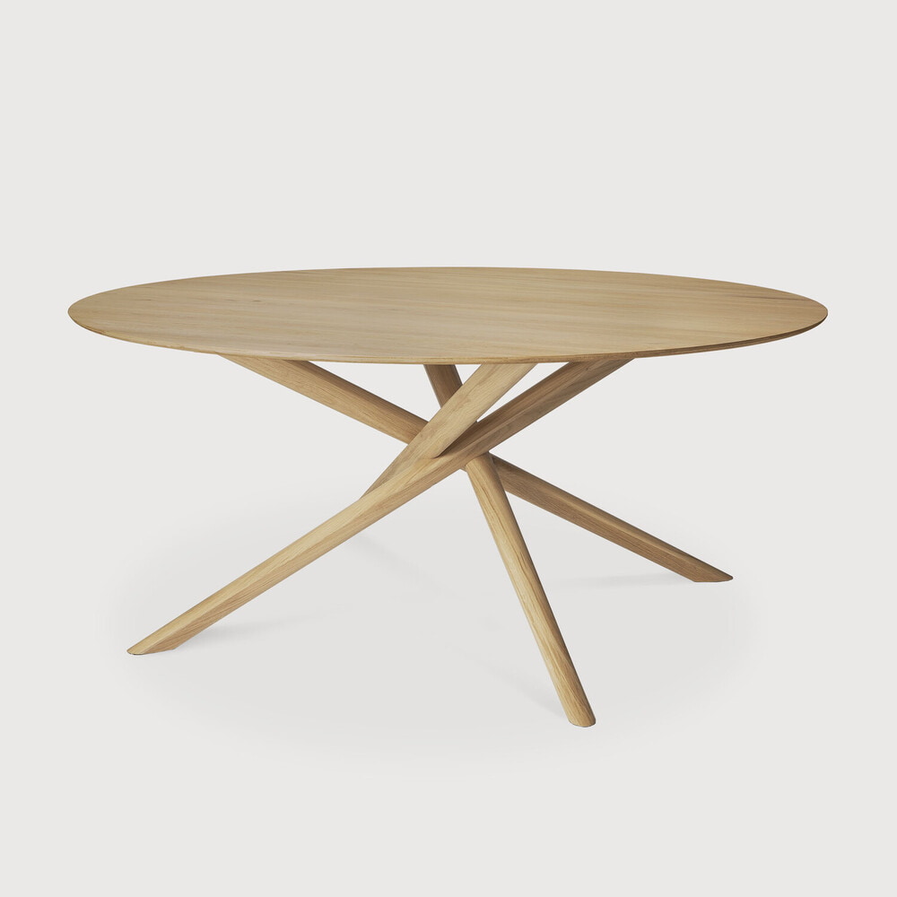 Ethnicraft Ronde Eettafel 'Mikado' Geolied Eikenhout, 150cm, kleur Naturel