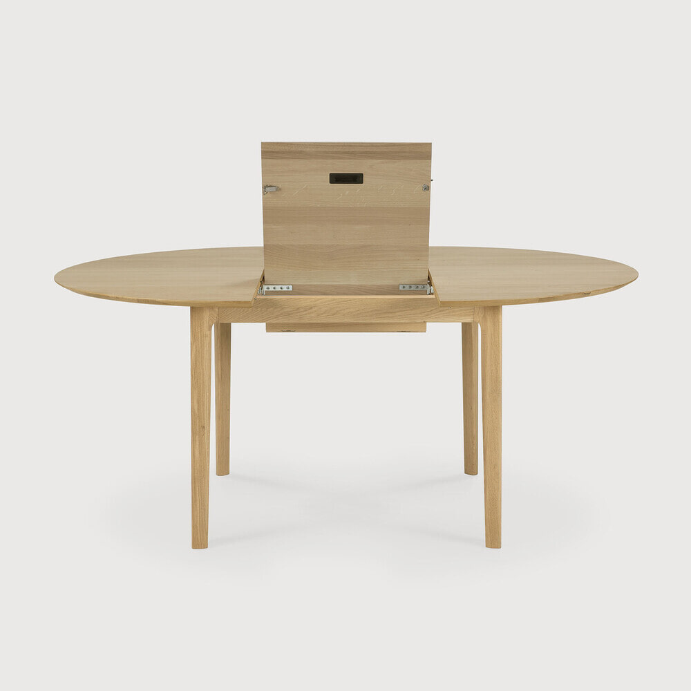 Ethnicraft Uitschuifbare Ronde Eettafel 'Bok' Geolied Eikenhout, 129/179 x 129cm, kleur Naturel