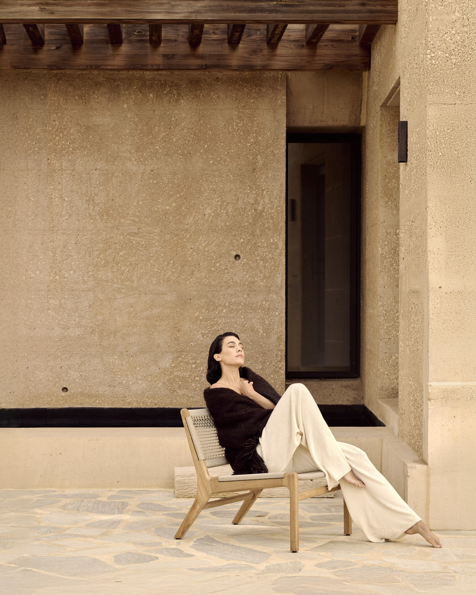 Ethnicraft Outdoor Loungestoel 'Jack' Teak en geweven stof