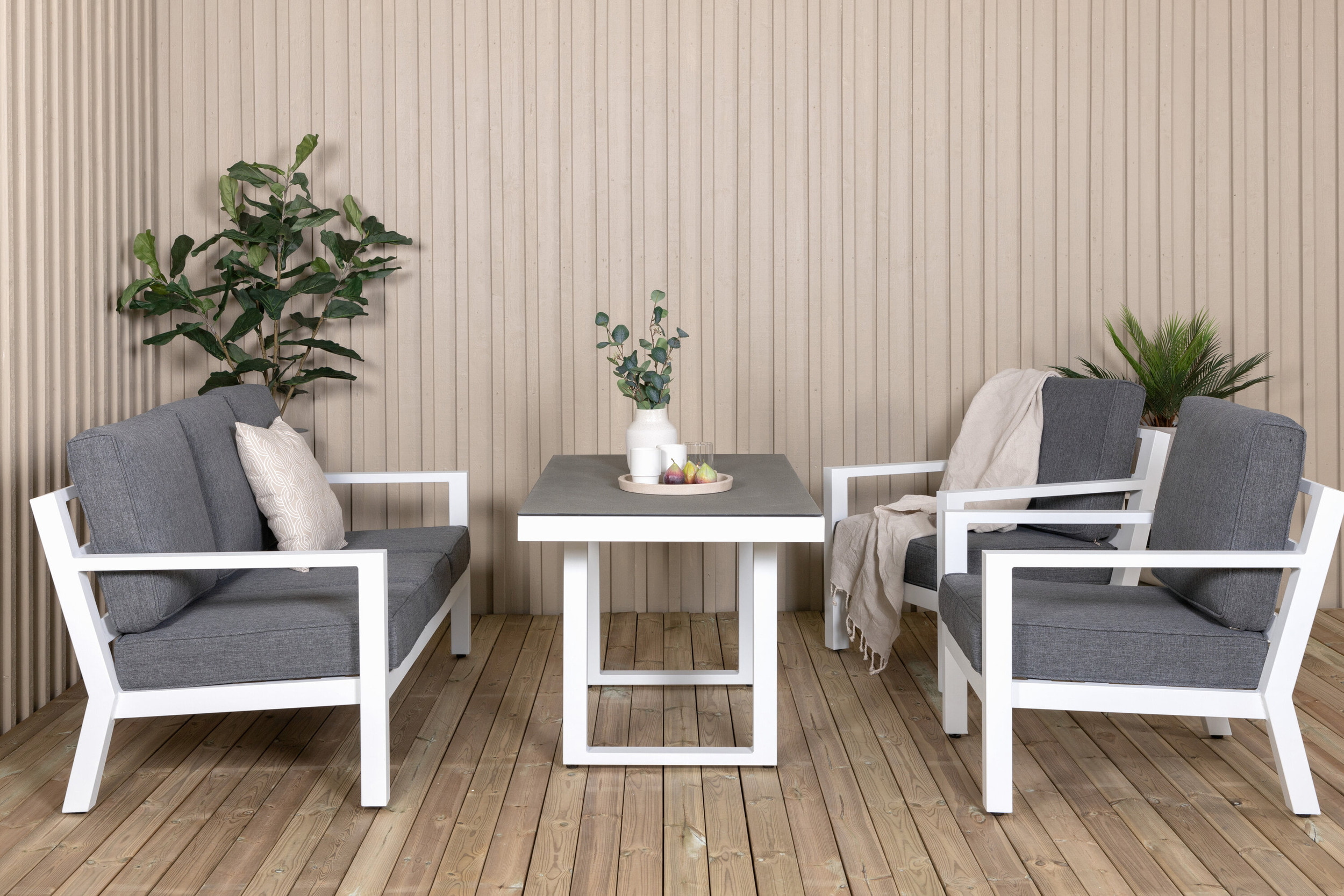 Nohr Loungeset 'Searra' Met bank, tafel en 2 stoelen, kleur Wit/Grijs