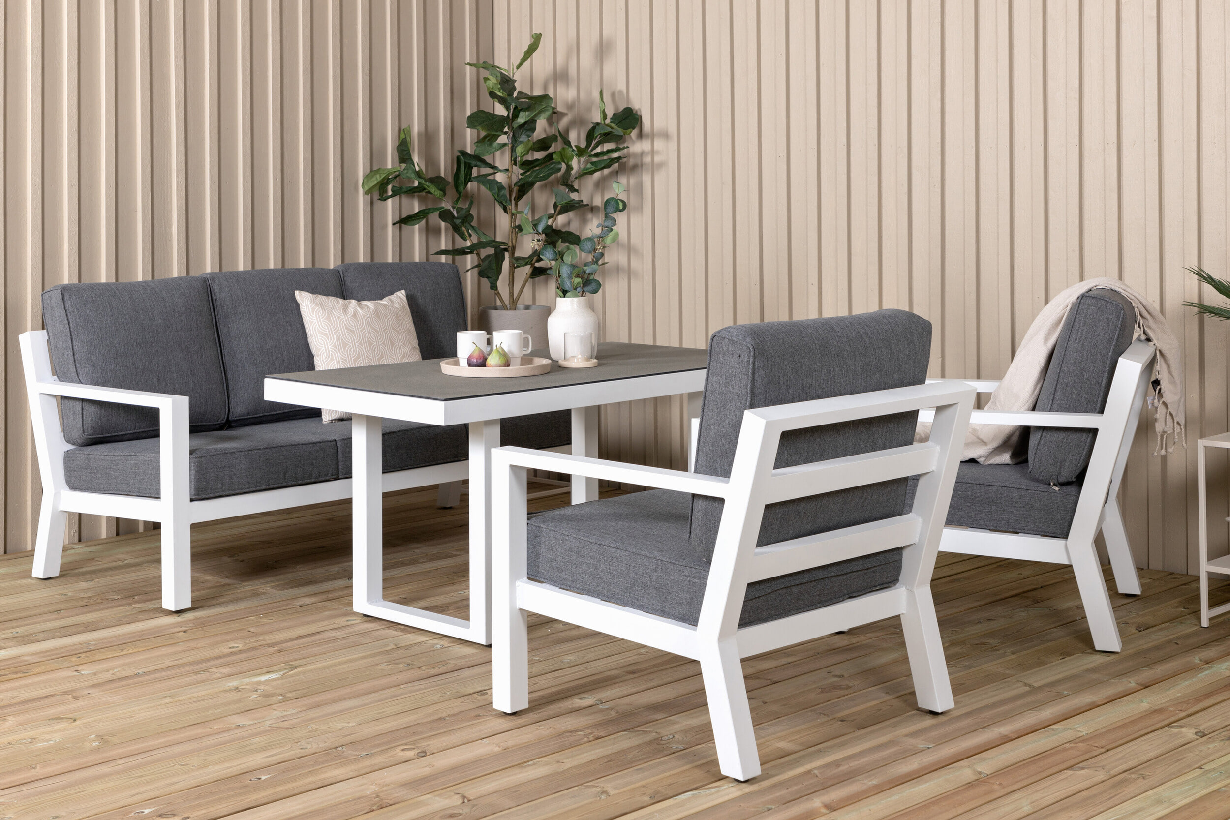 Nohr Loungeset Searra Met bank, tafel en 2 stoelen - Wit/Grijs