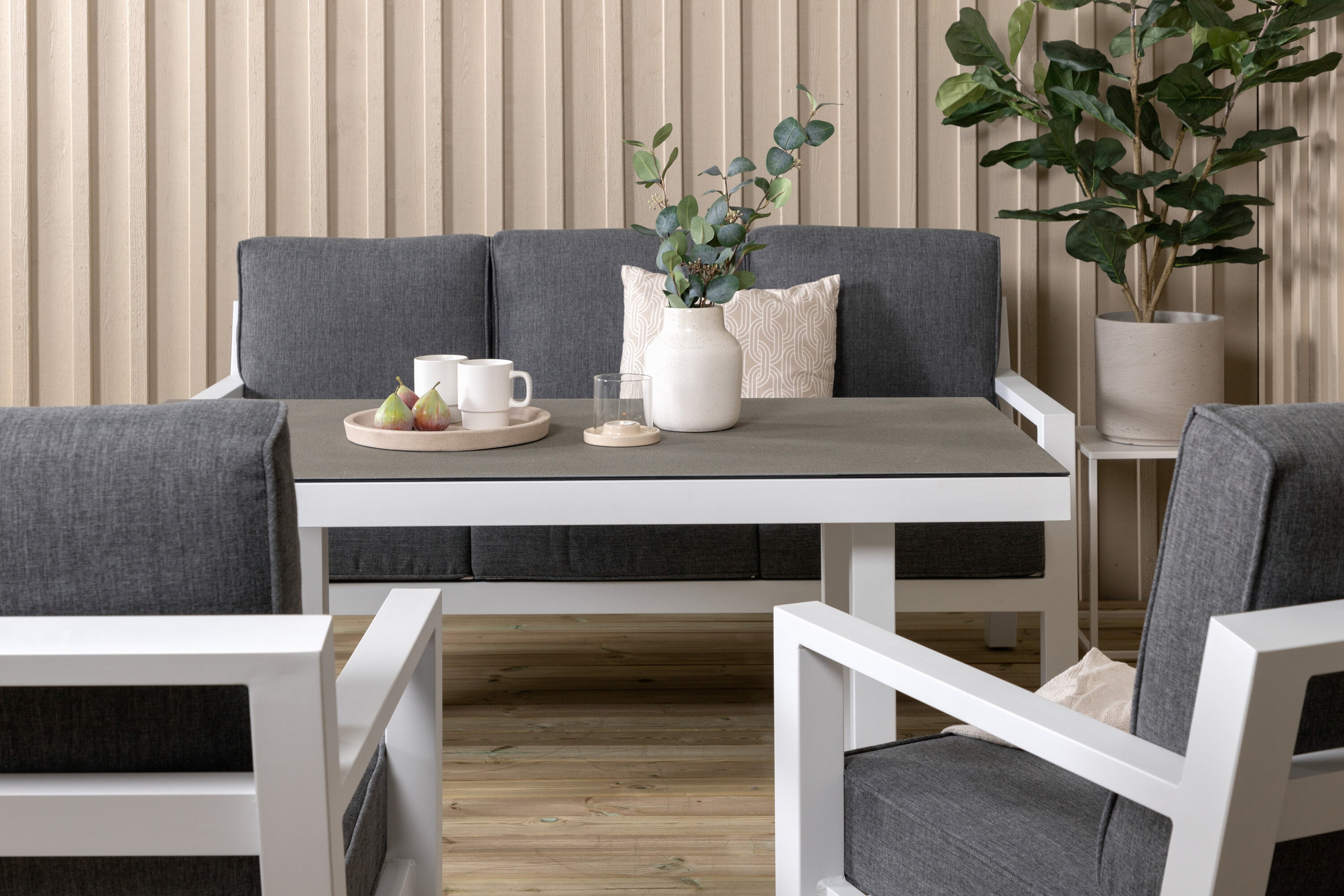 Nohr Loungeset 'Searra' Met bank, tafel en 2 stoelen, kleur Wit/Grijs