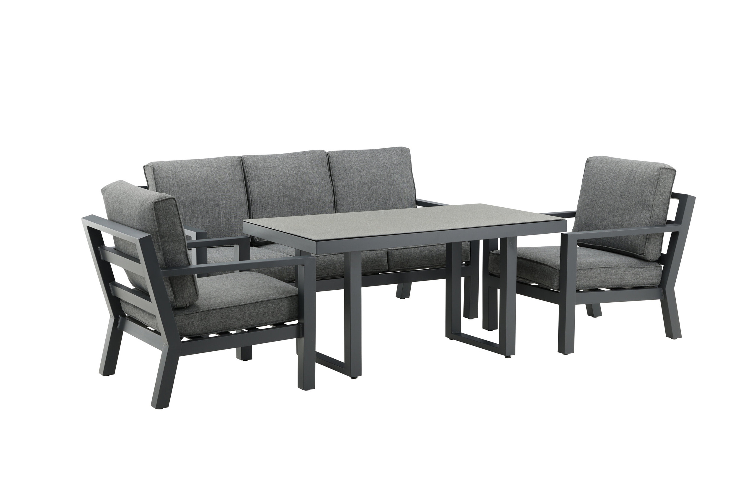 Nohr Loungeset 'Searra' Met bank, tafel en 2 stoelen, kleur Zwart/Grijs