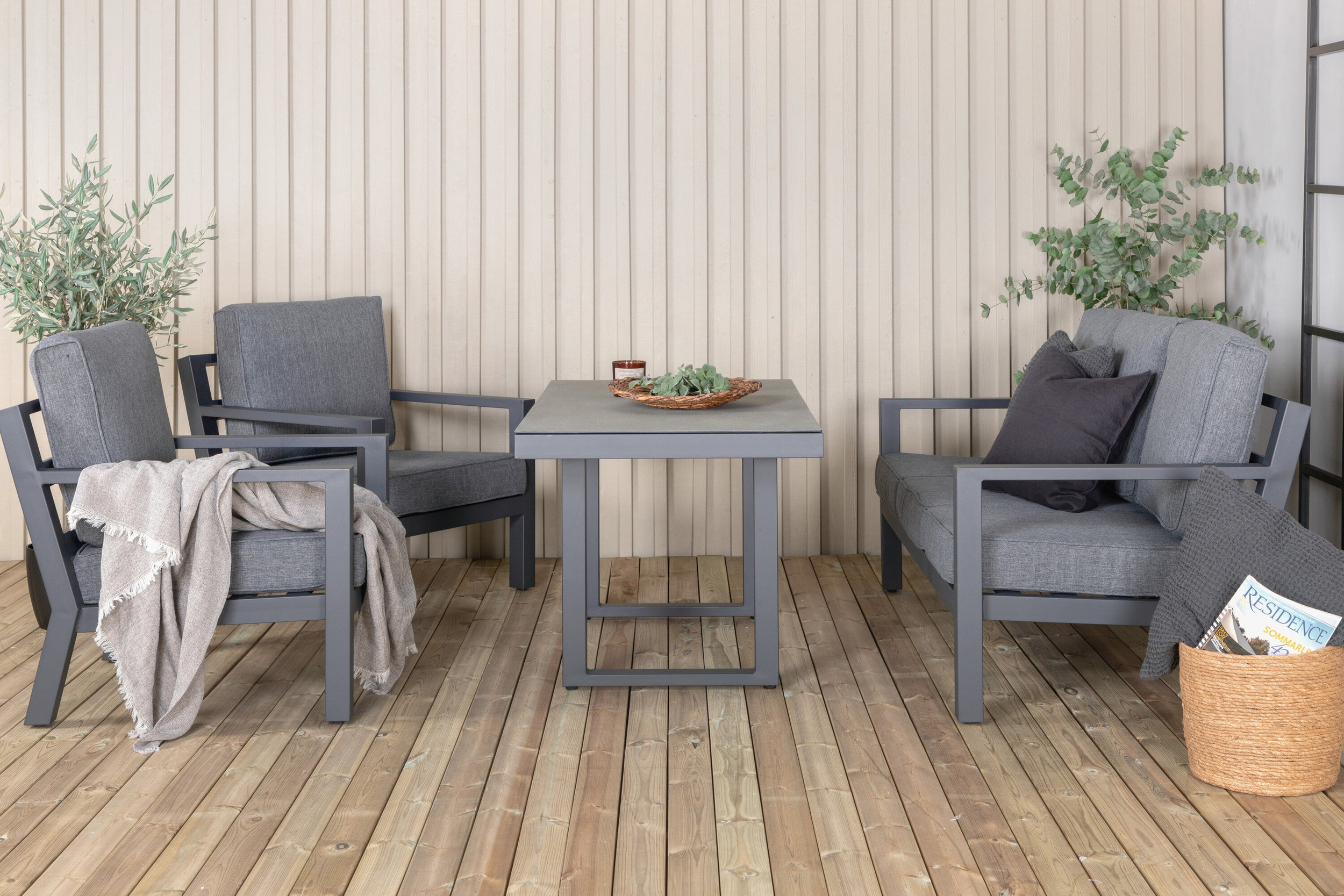 Nohr Loungeset 'Searra' Met bank, tafel en 2 stoelen, kleur Zwart/Grijs