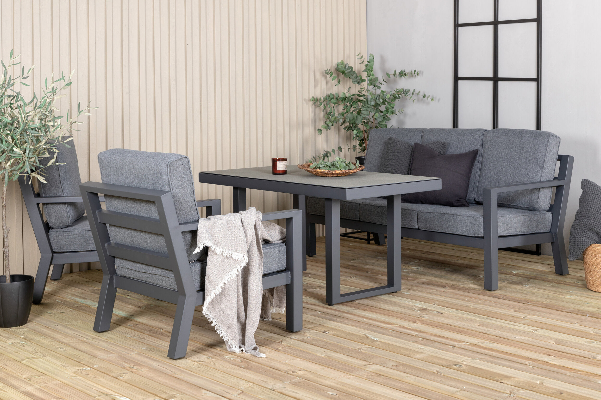 Nohr Loungeset Searra Met bank, tafel en 2 stoelen - Zwart/Grijs