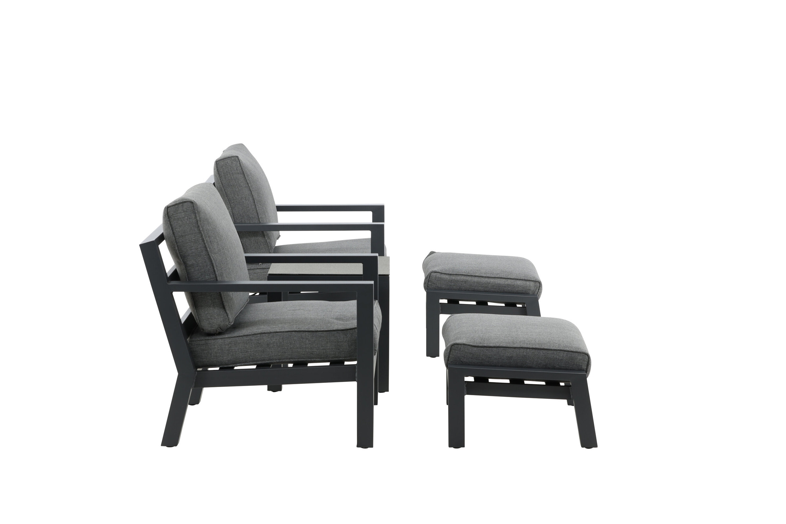 Nohr Loungeset 'Searra' Met 2 stoelen, voetenbank en tafel, kleur Zwart/Grijs