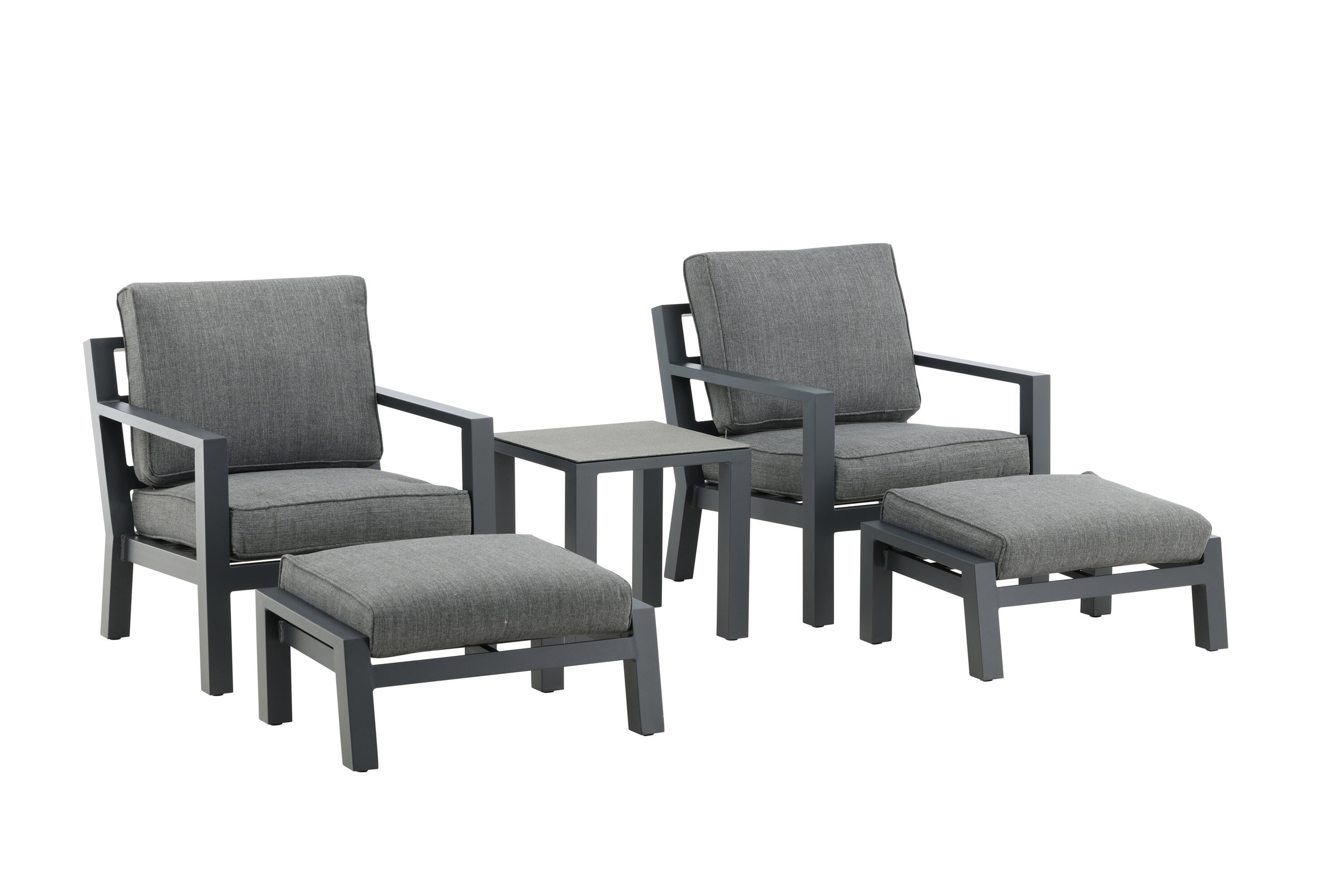 Nohr Loungeset 'Searra' Met 2 stoelen, voetenbank en tafel, kleur Zwart/Grijs