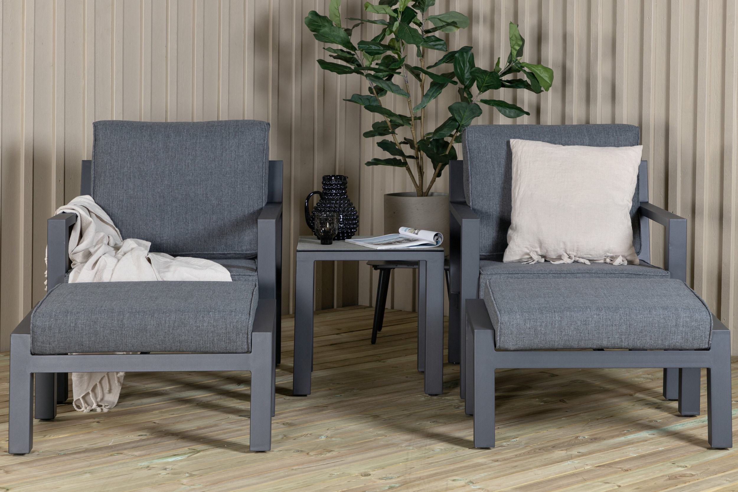 Nohr Loungeset 'Searra' Met 2 stoelen, voetenbank en tafel, kleur Zwart/Grijs