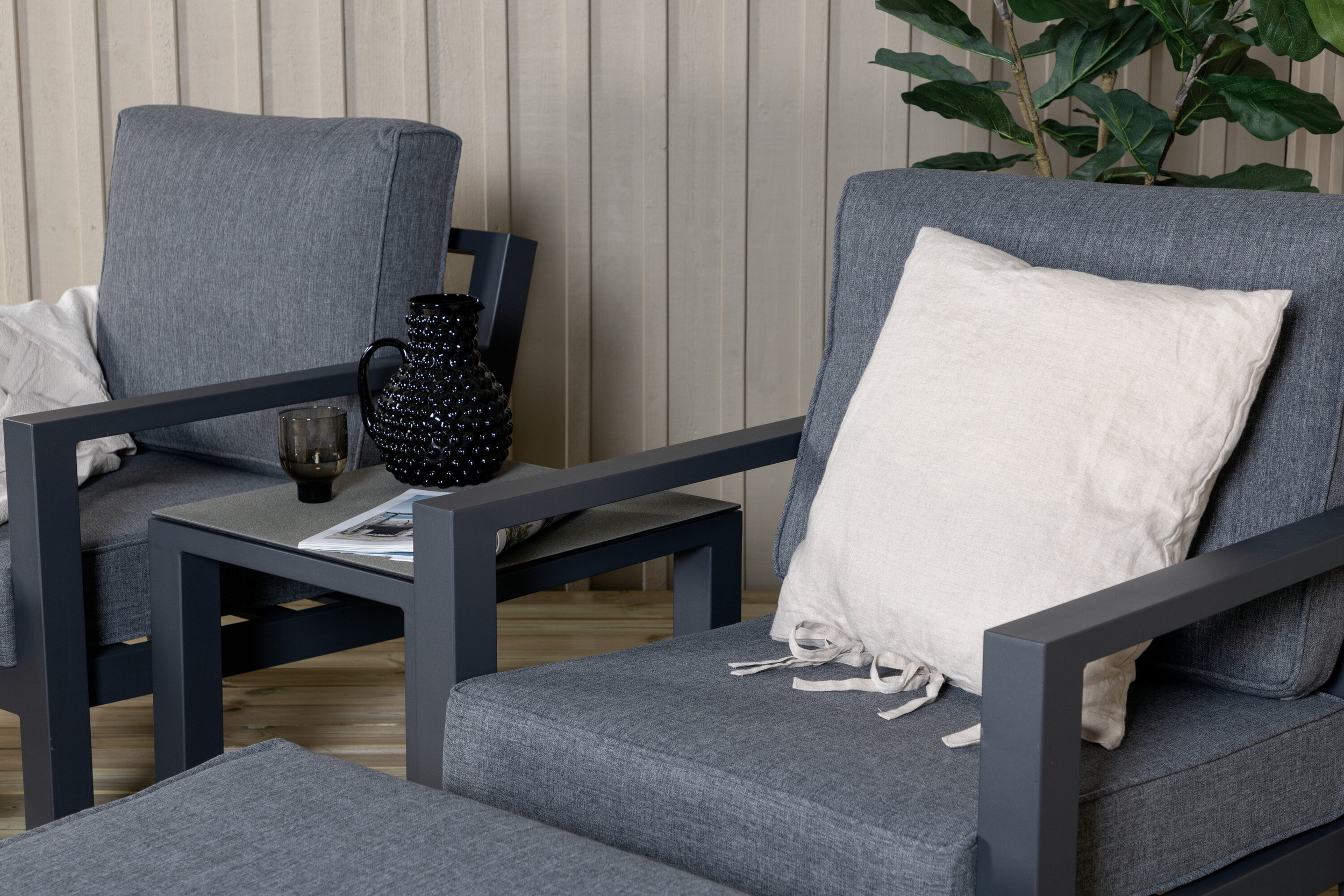Nohr Loungeset 'Searra' Met 2 stoelen, voetenbank en tafel, kleur Zwart/Grijs