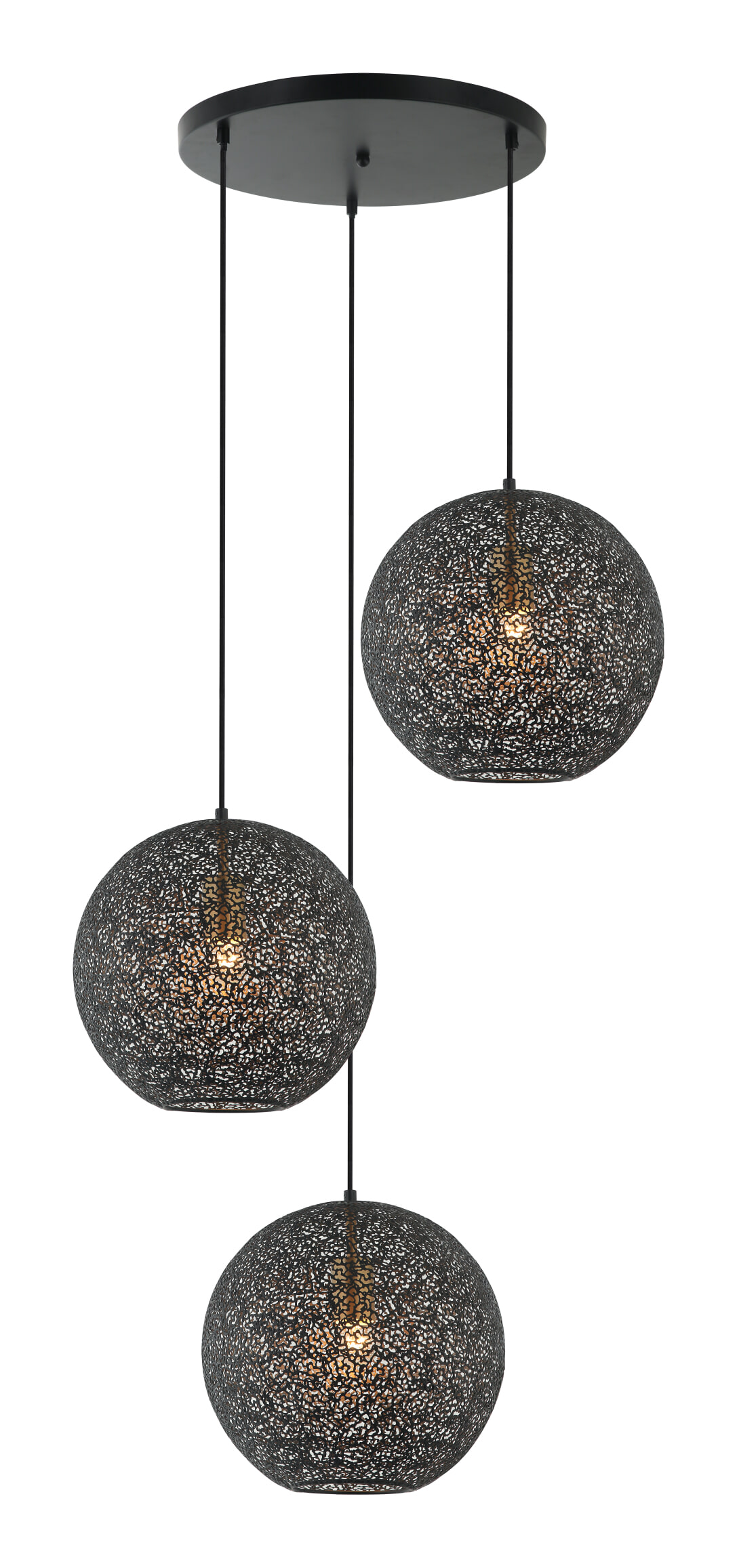 BASE Hanglamp Kasee 3-lamps, Metaal - Zwart