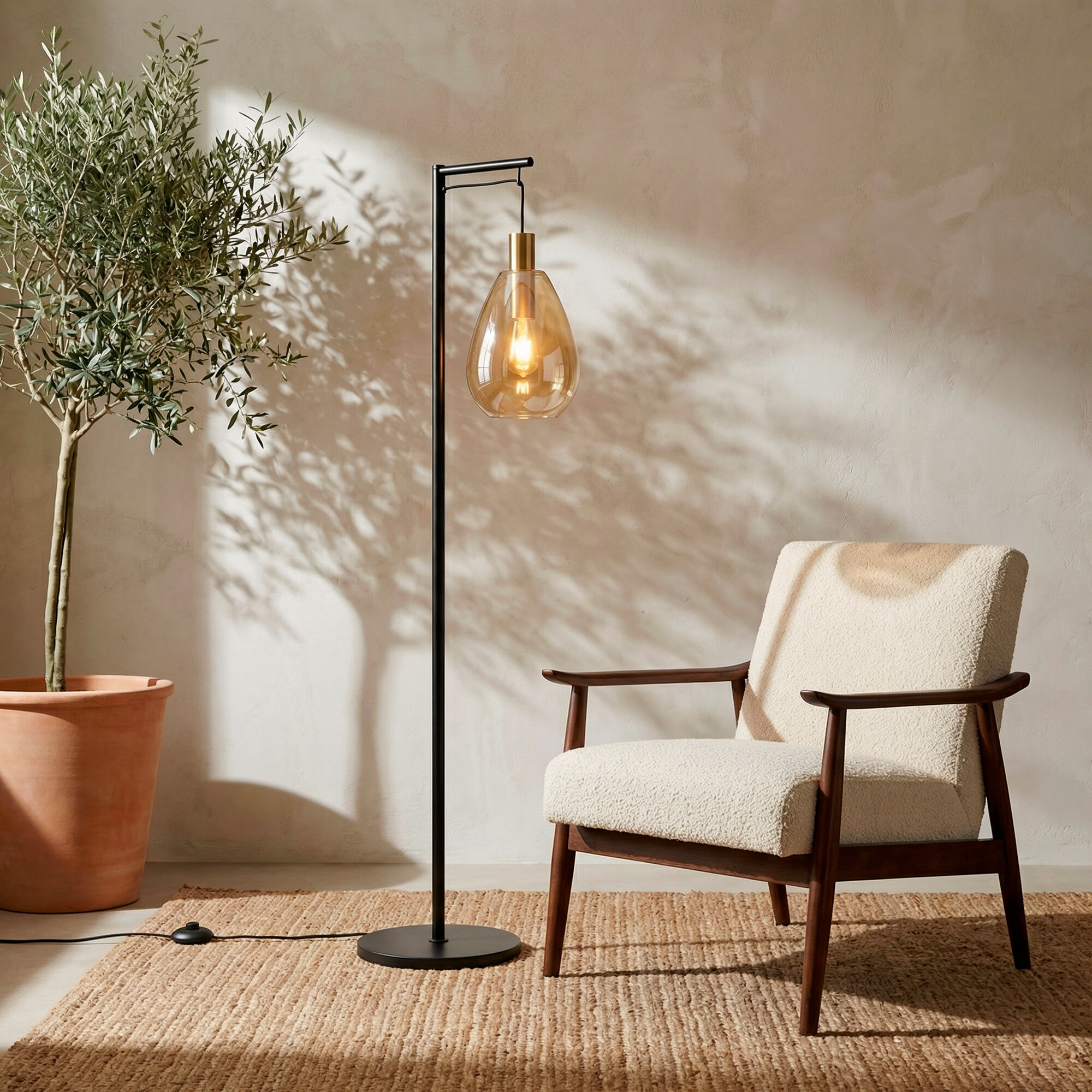 BASE Vloerlamp Aislynn 1-lamps, Glas - Amber