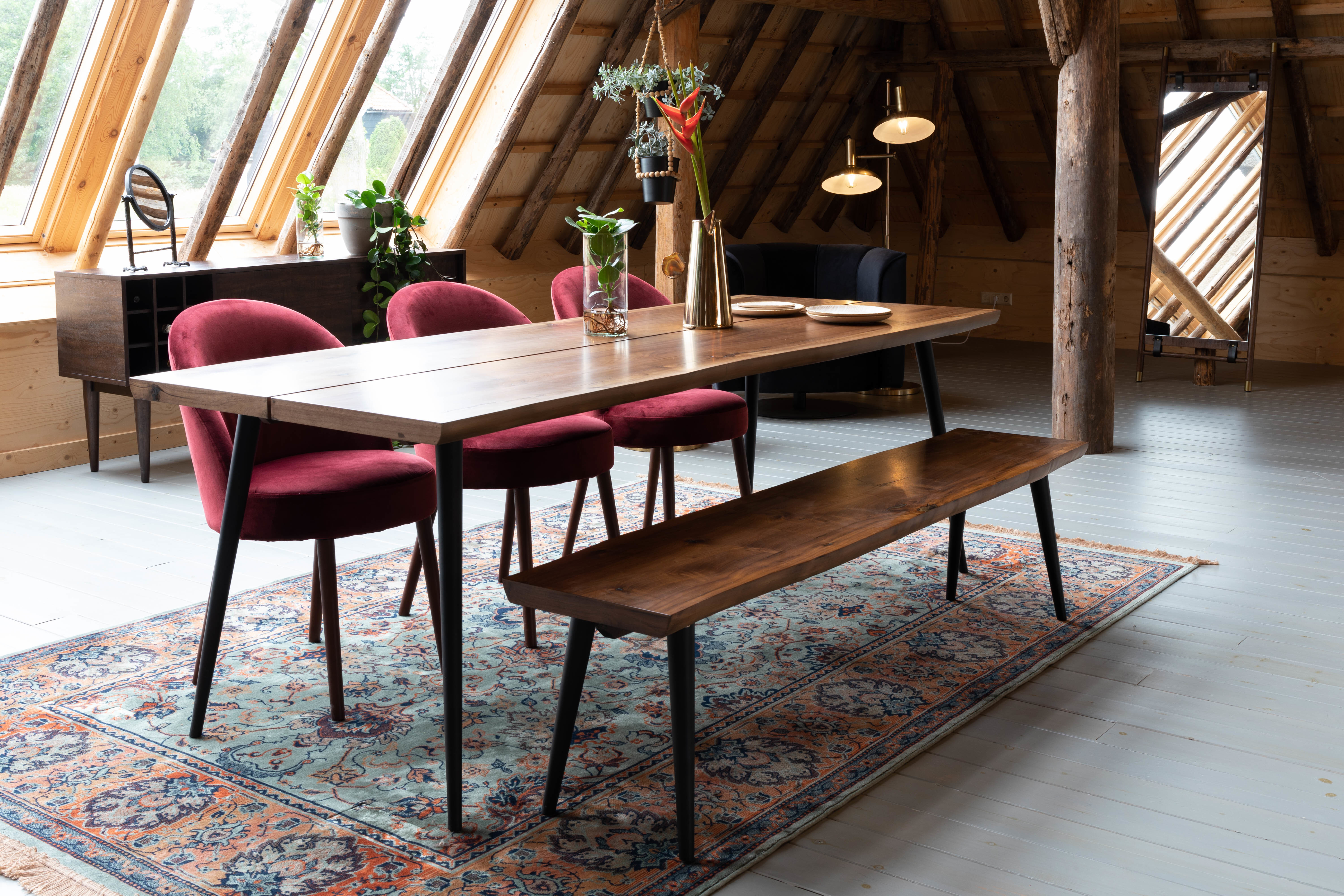 Dutchbone Eetkamerstoel 'Barbara' Velvet, kleur Rood