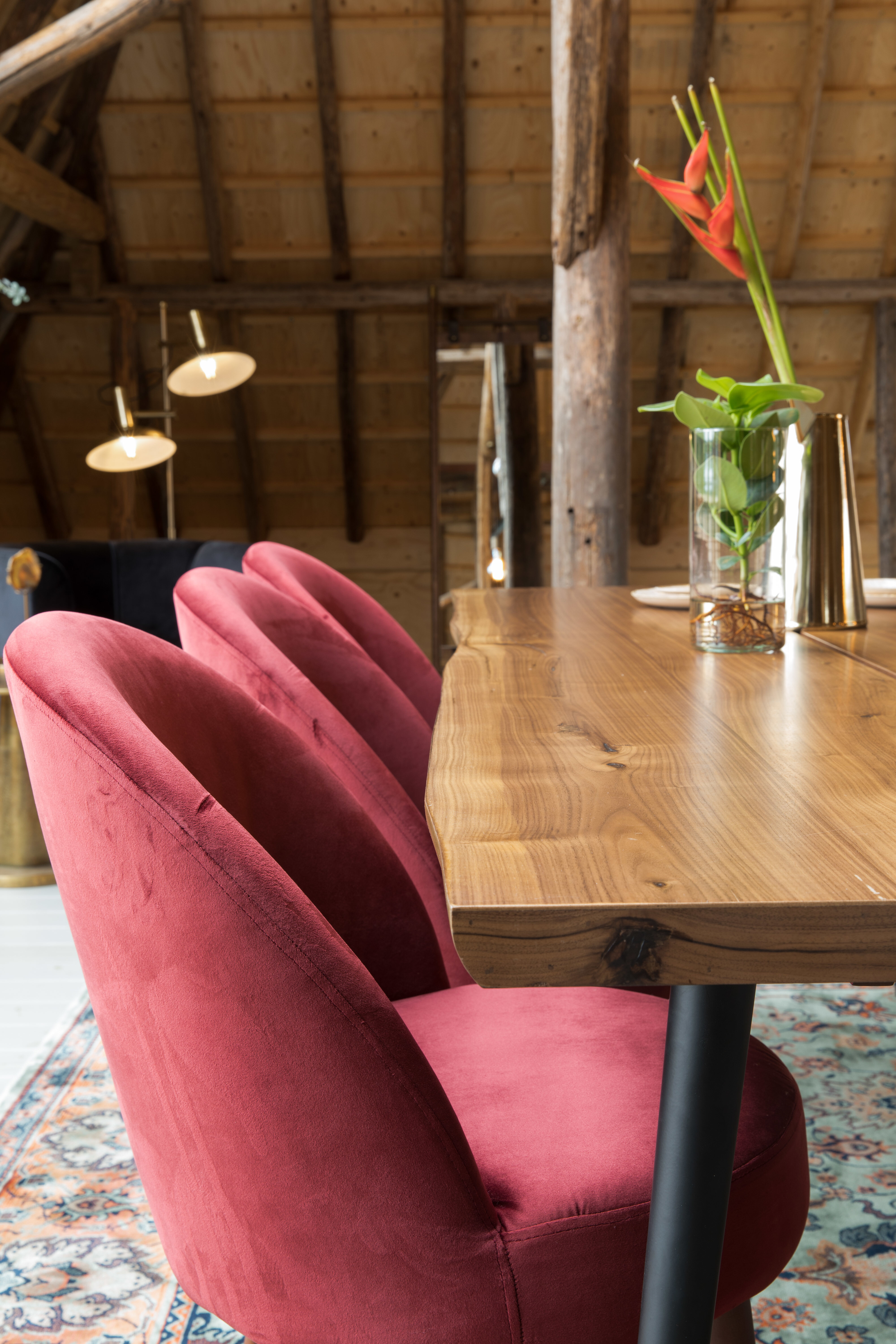 Dutchbone Eetkamerstoel 'Barbara' Velvet, kleur Rood