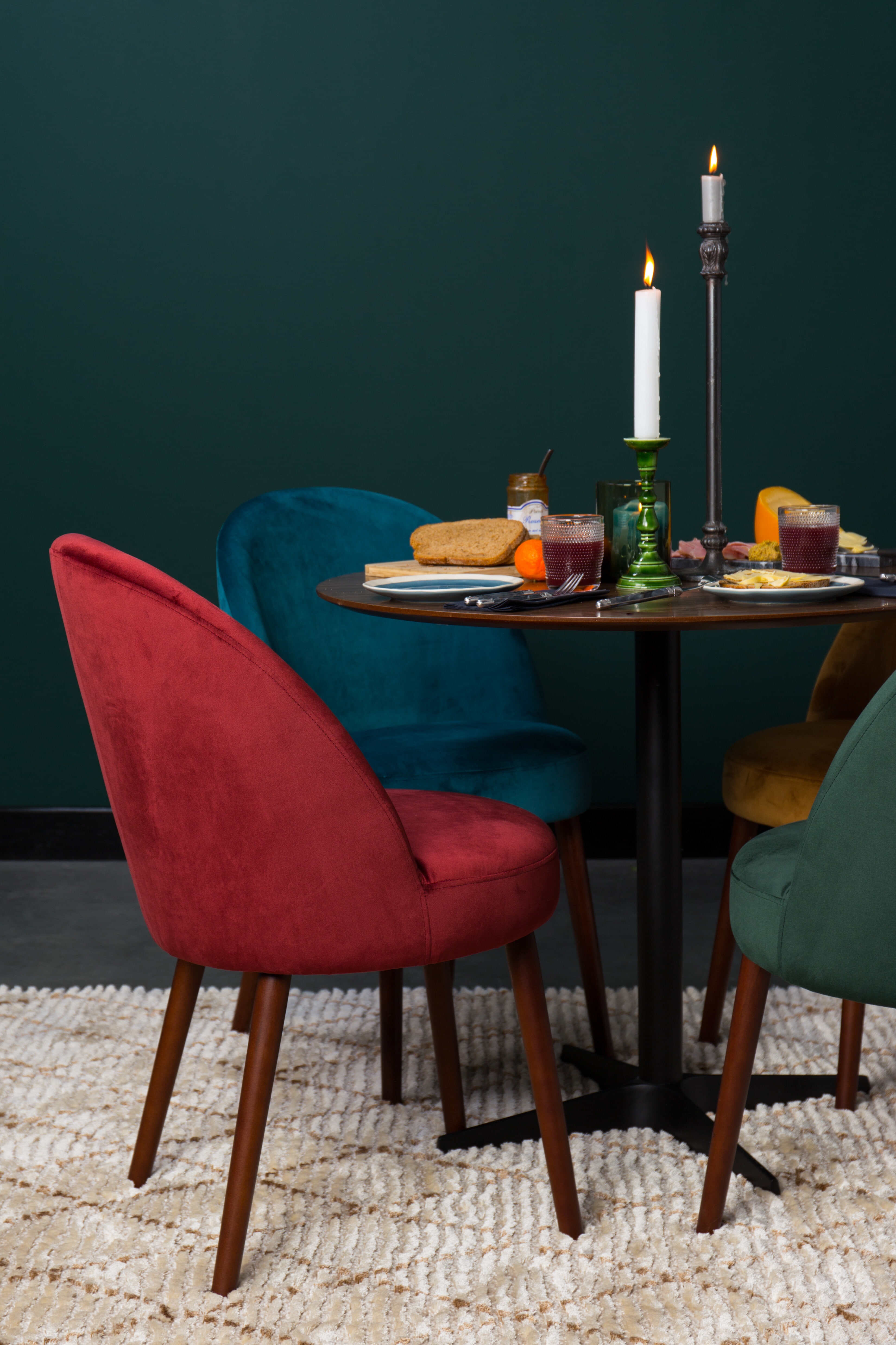 Dutchbone Eetkamerstoel 'Barbara' Velvet, kleur Rood