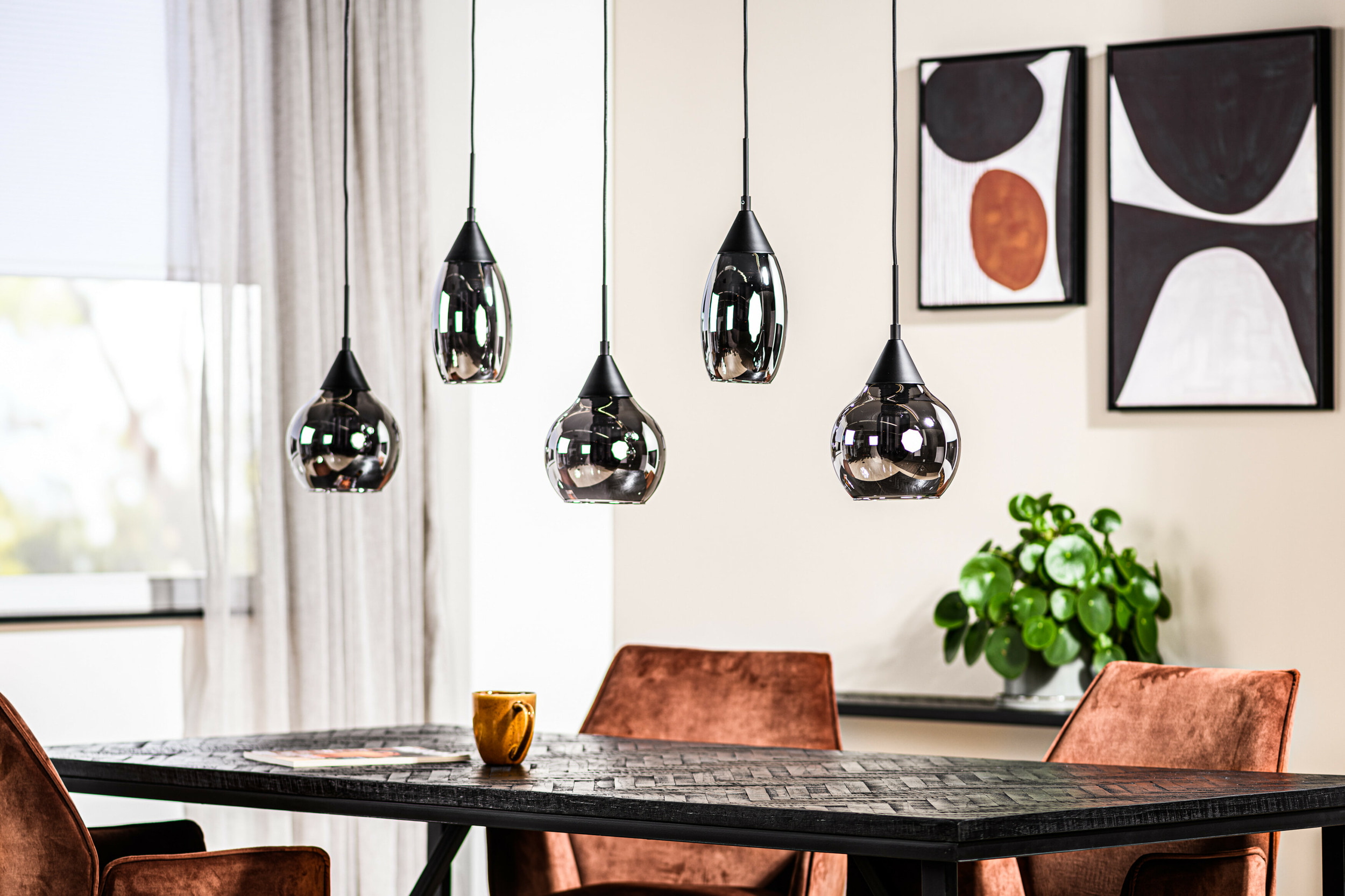BASE Hanglamp 'Nino' 5-lamps, kleur Smoke