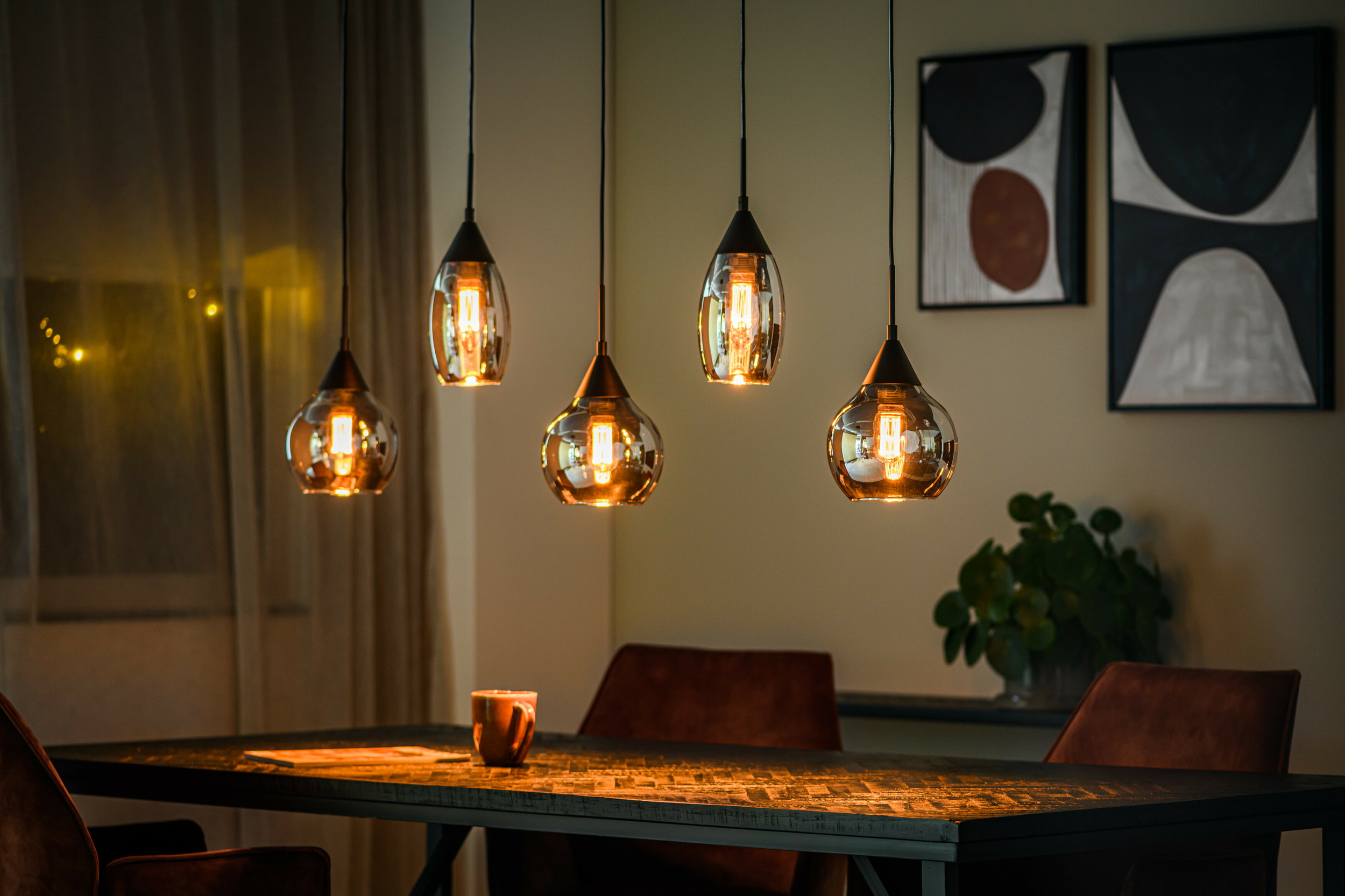 BASE Hanglamp 'Nino' 5-lamps, kleur Smoke