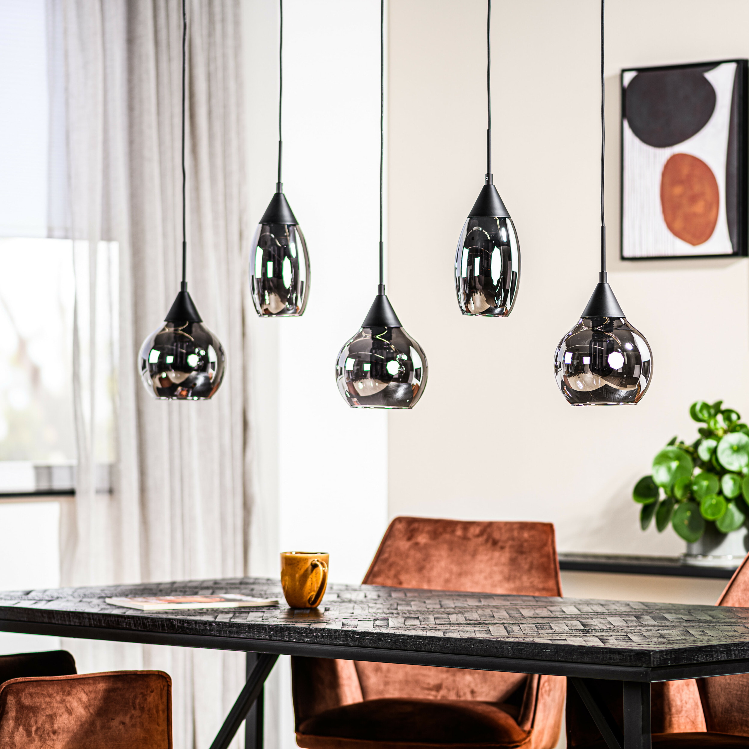 BASE Hanglamp 'Nino' 5-lamps, kleur Smoke