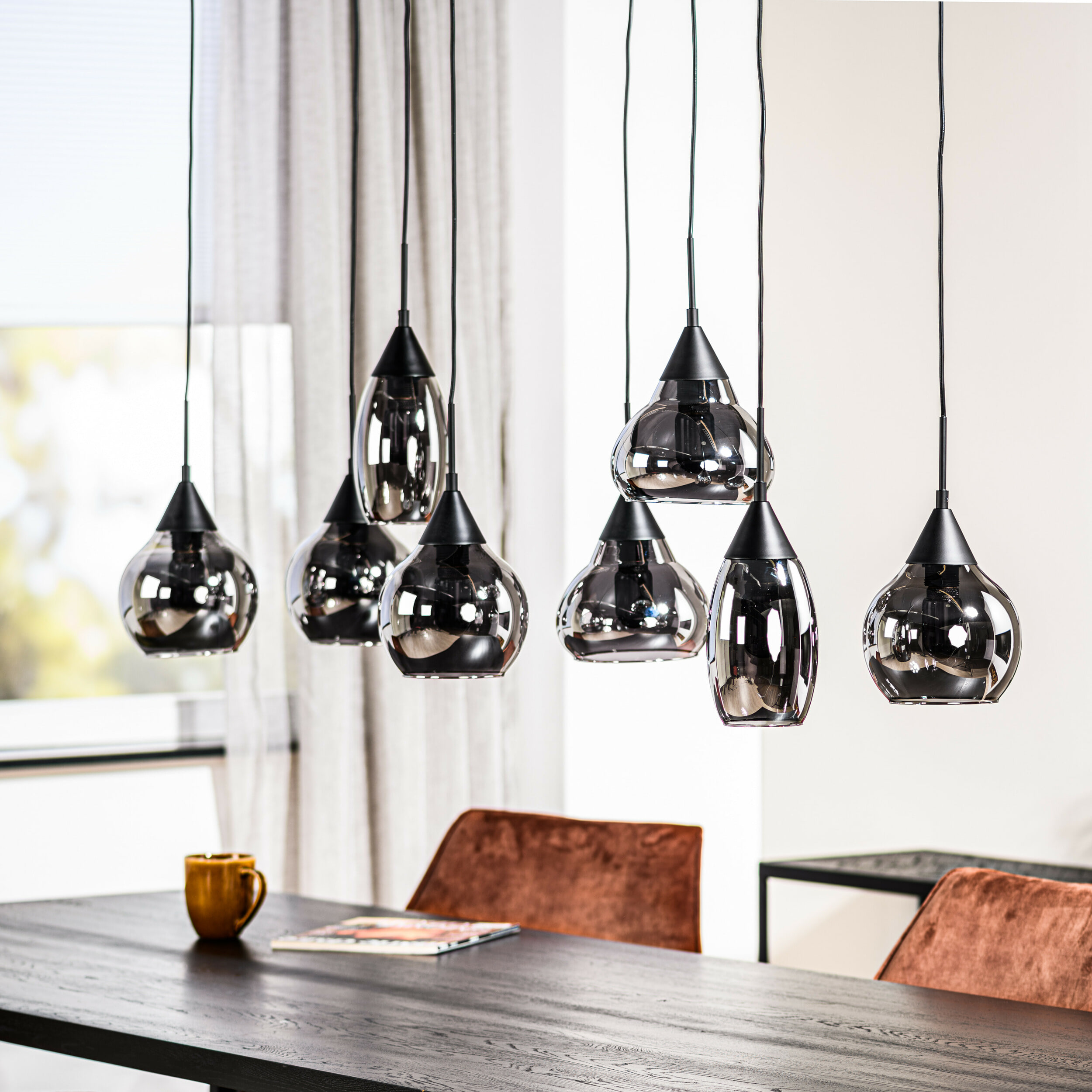 BASE Hanglamp 'Nino' 8-lamps, kleur Smoke