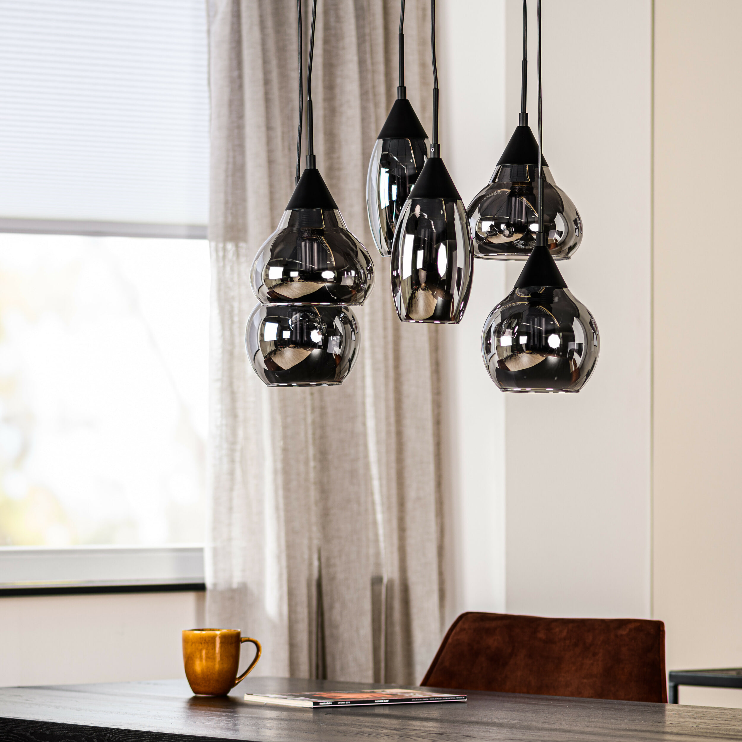 BASE Hanglamp 'Nino' 6-lamps, kleur Smoke