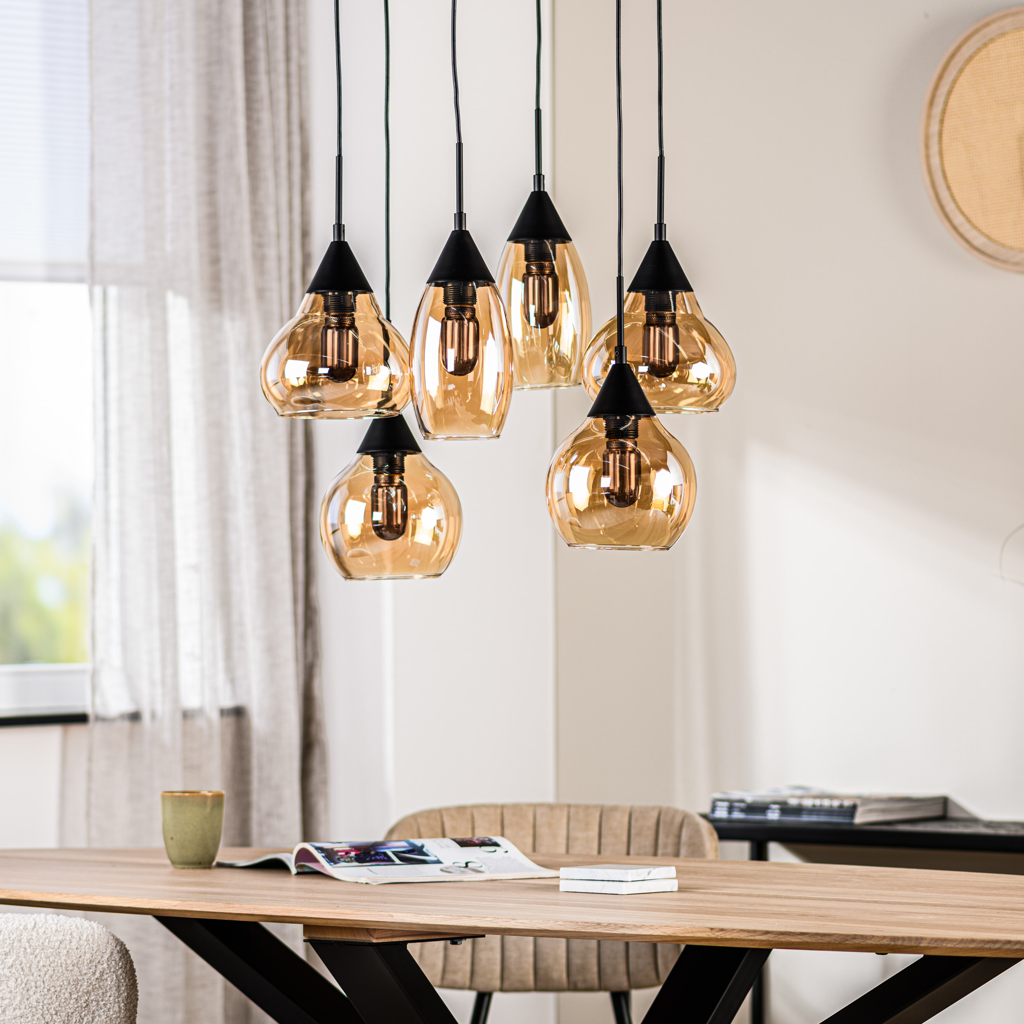 BASE Hanglamp Nino 6-lamps, Glas - Amber