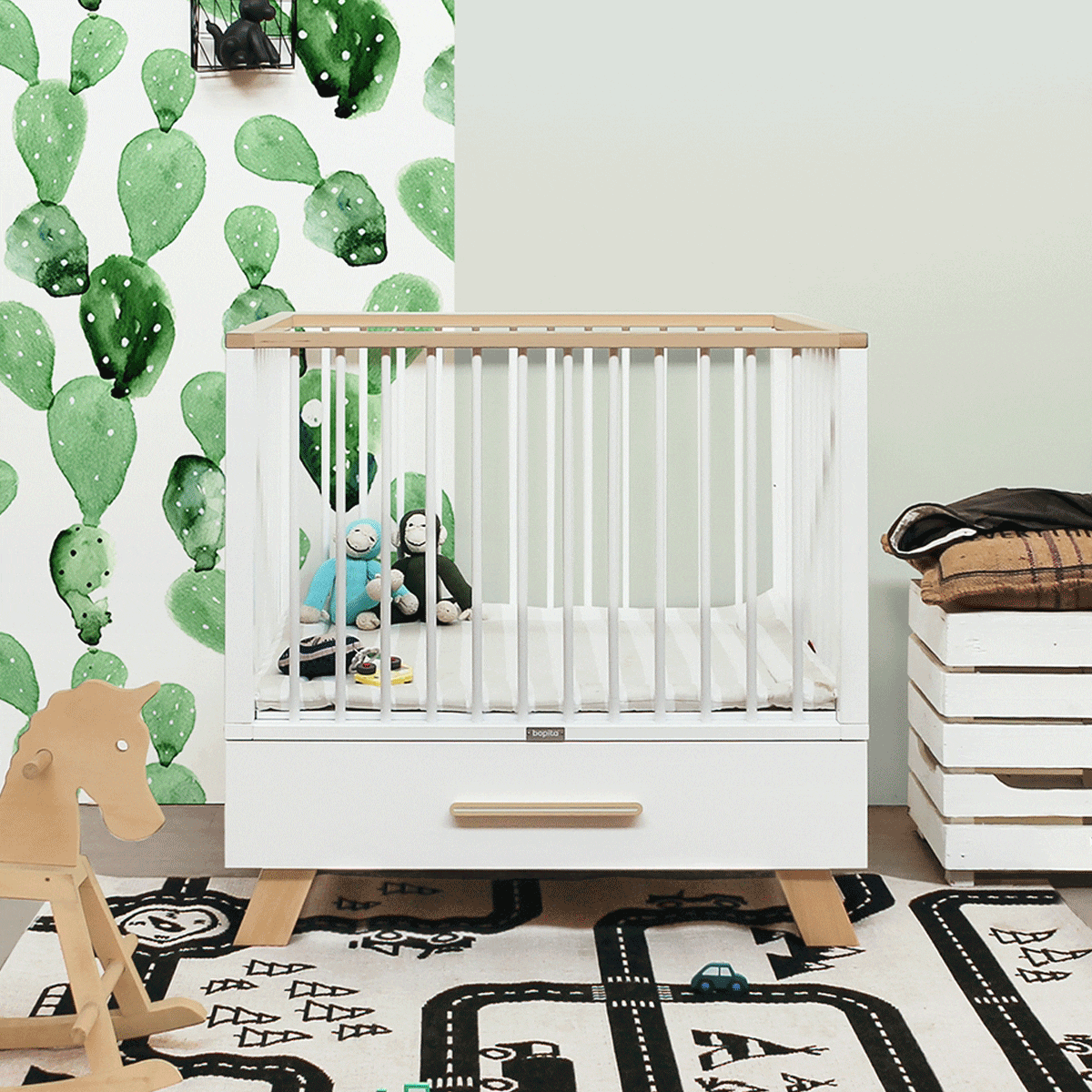 Bopita Box 'Lisa' met Lade, kleur wit / naturel Bopita Box 'Lisa' met Lade, kleur wit / naturel