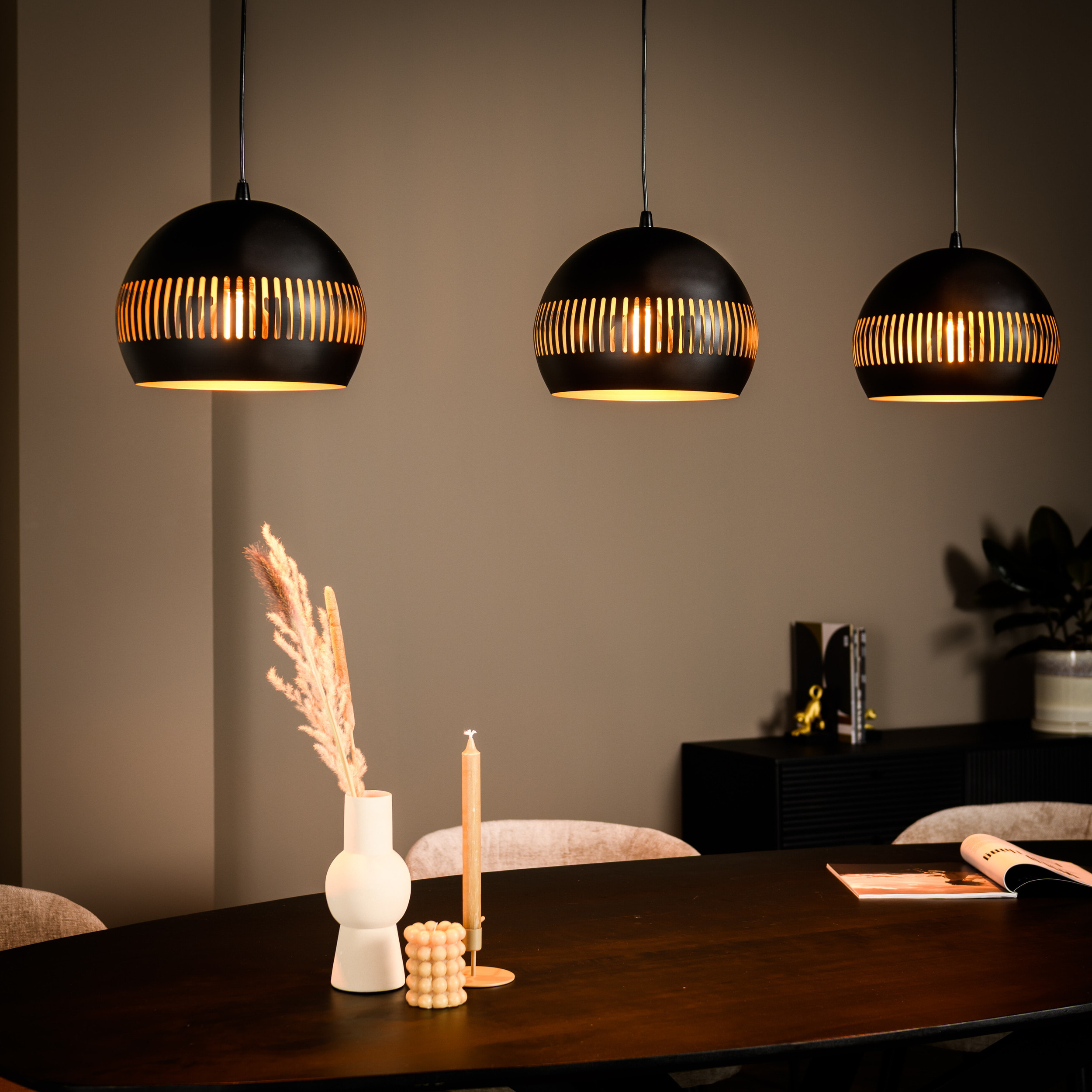 BASE Hanglamp 'Rachel' 3-lamps, kleur Zwart