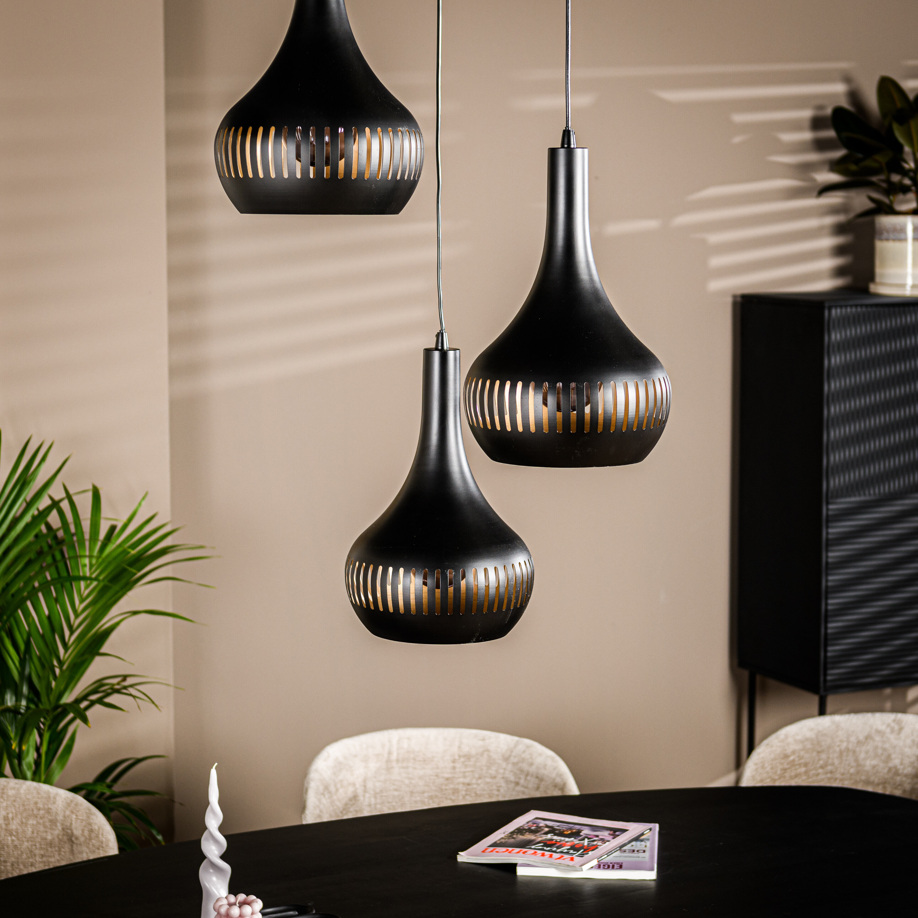 BASE Hanglamp 'Rachel' 3-lamps, kleur Zwart